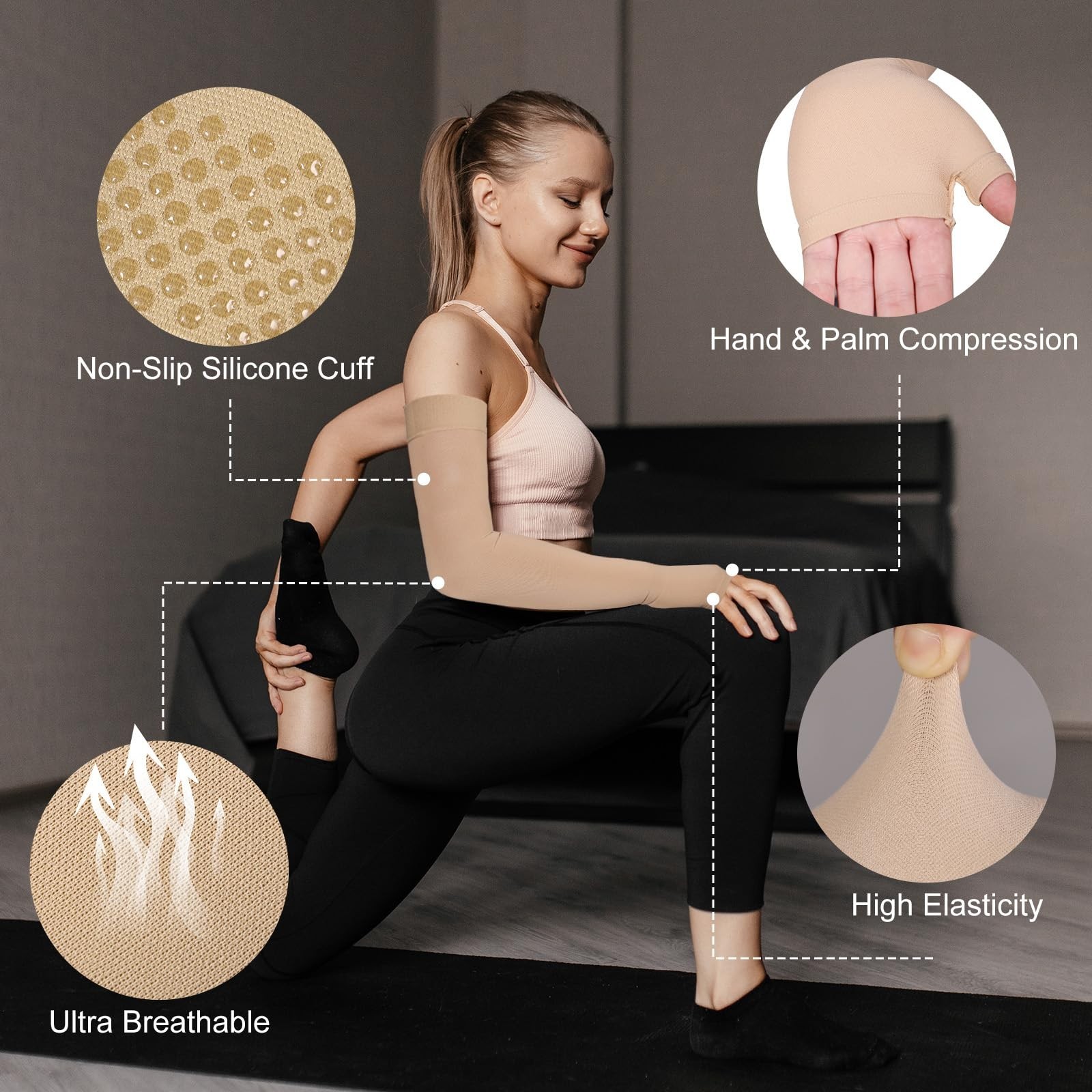 Compression Arm Sleeve with Gauntlet, 20-30 mmHg Support for Lymphedema, Arthrit