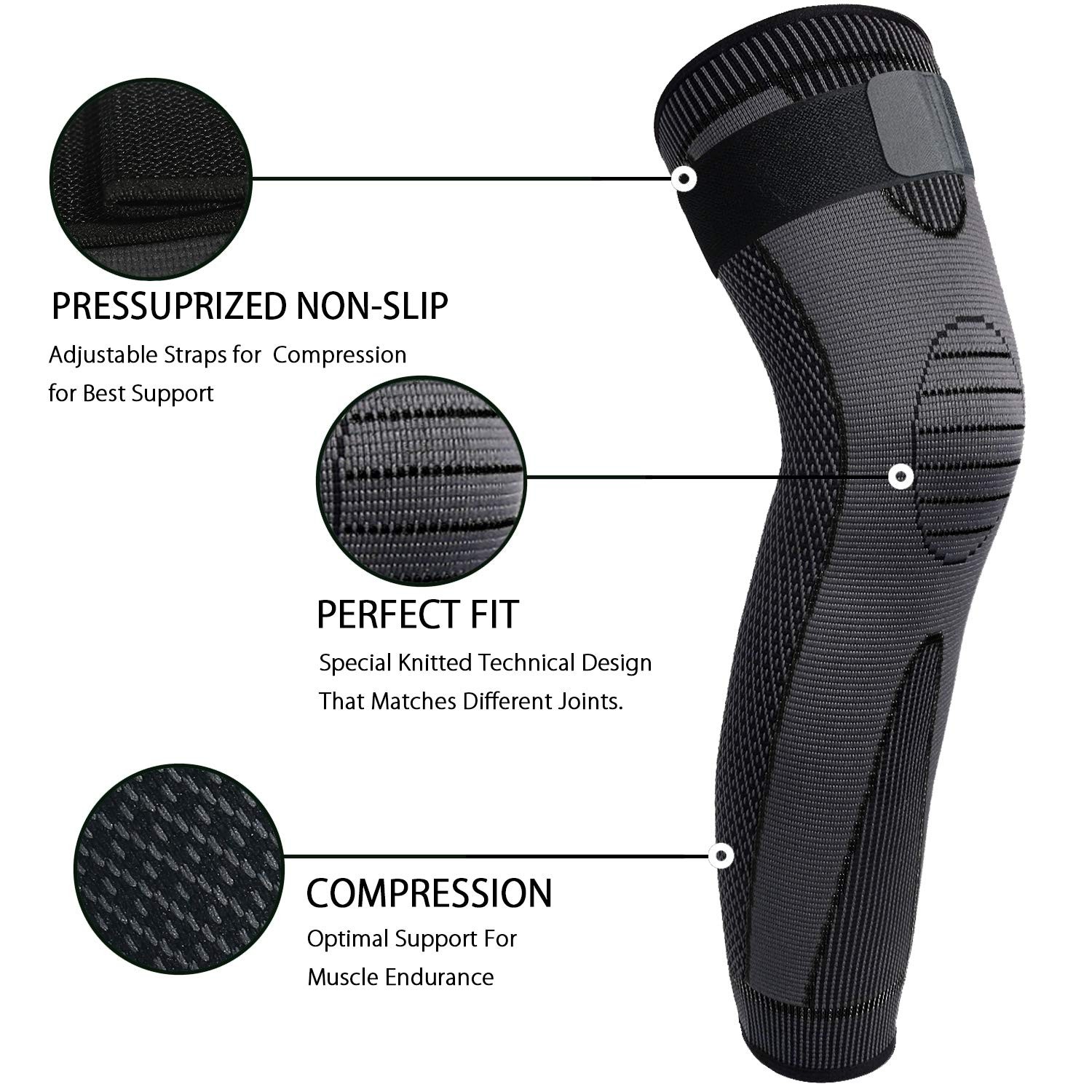 Long Leg Compression Sleeve Knee Pads for Cycling Arthritis Football Basketball