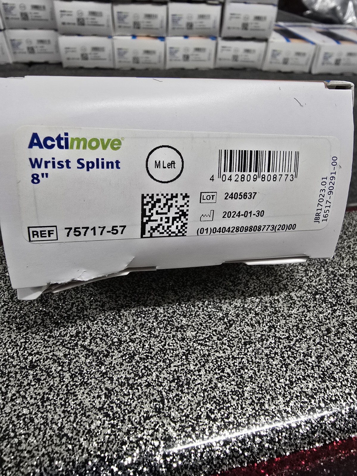 ACTIMOVE PROFESSIONAL LINE WRIST SPLINT 8 INCH, LEFT HAND, BLACK, MEDIUM, NEW