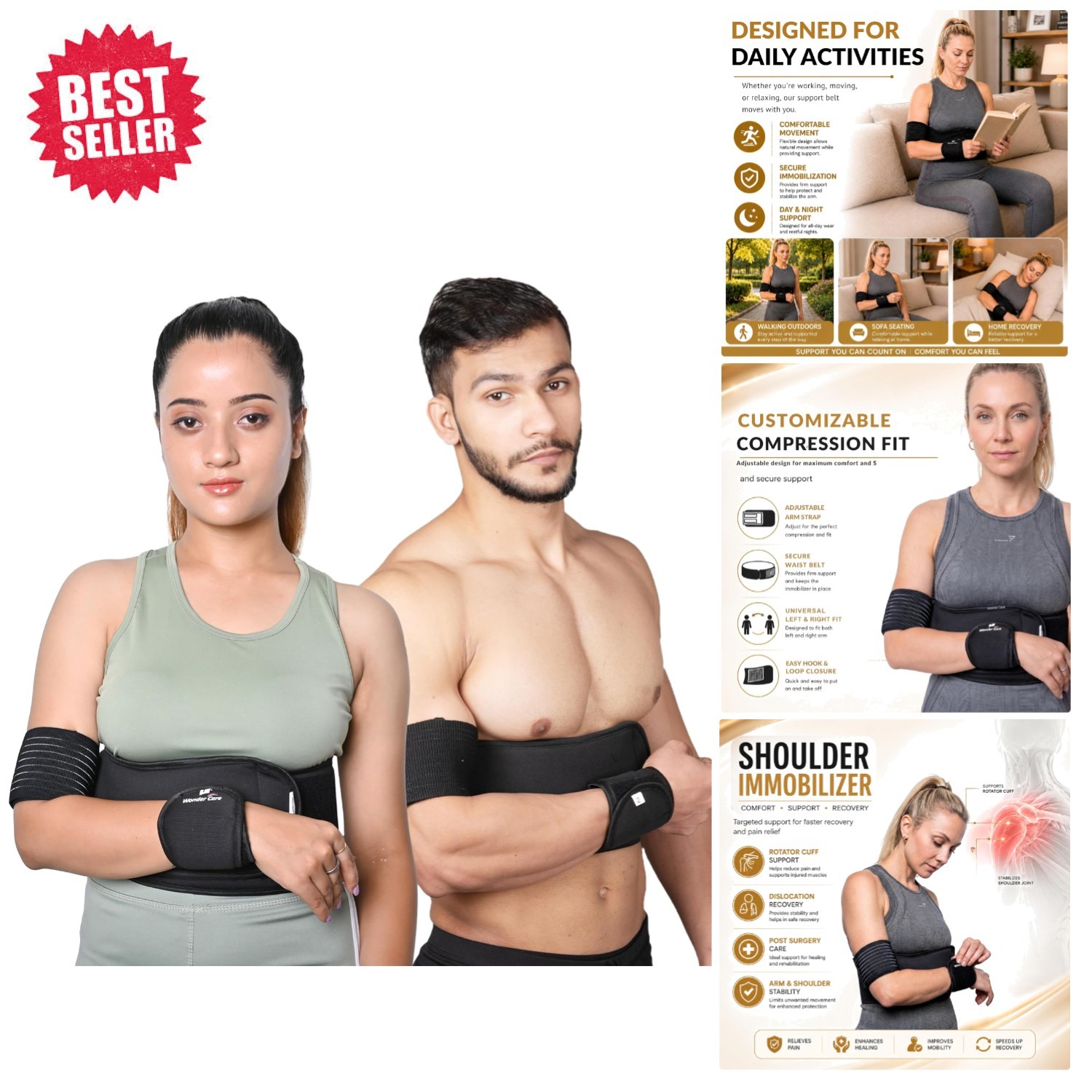 Lightweight Arm Sling & Compression Brace – Fits Left/Right Shoulder – Size 4