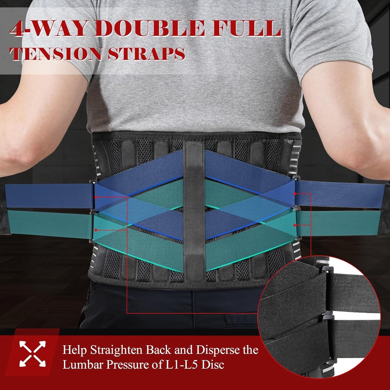 Lower Back Brace Belt Men Women 7 Bionic Metal Stays for Strong Disc Support XL