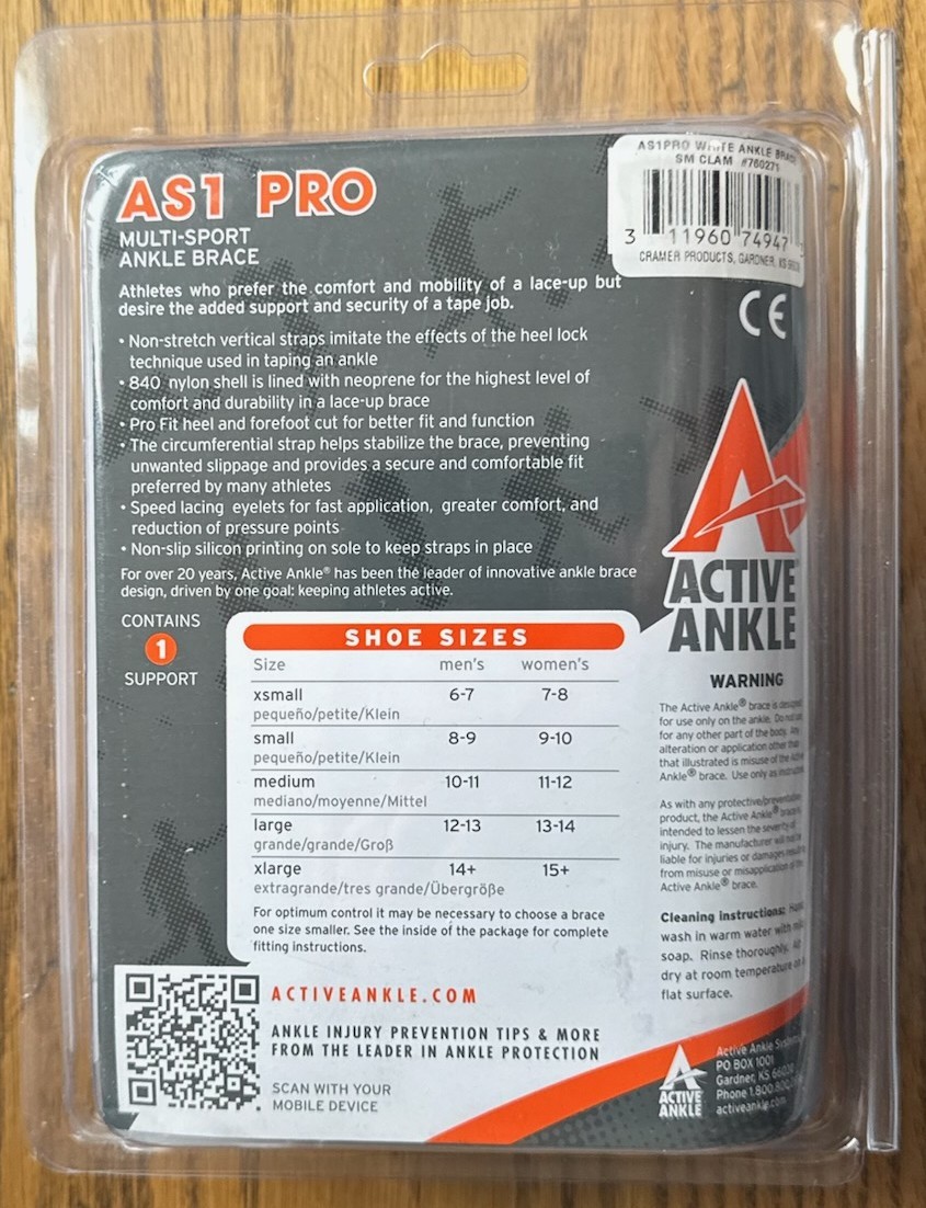 Active Ankle ~ AS1 Pro Ankle Brace ~ Speed Lacing ~ “Small” ~ White ~ Brand New