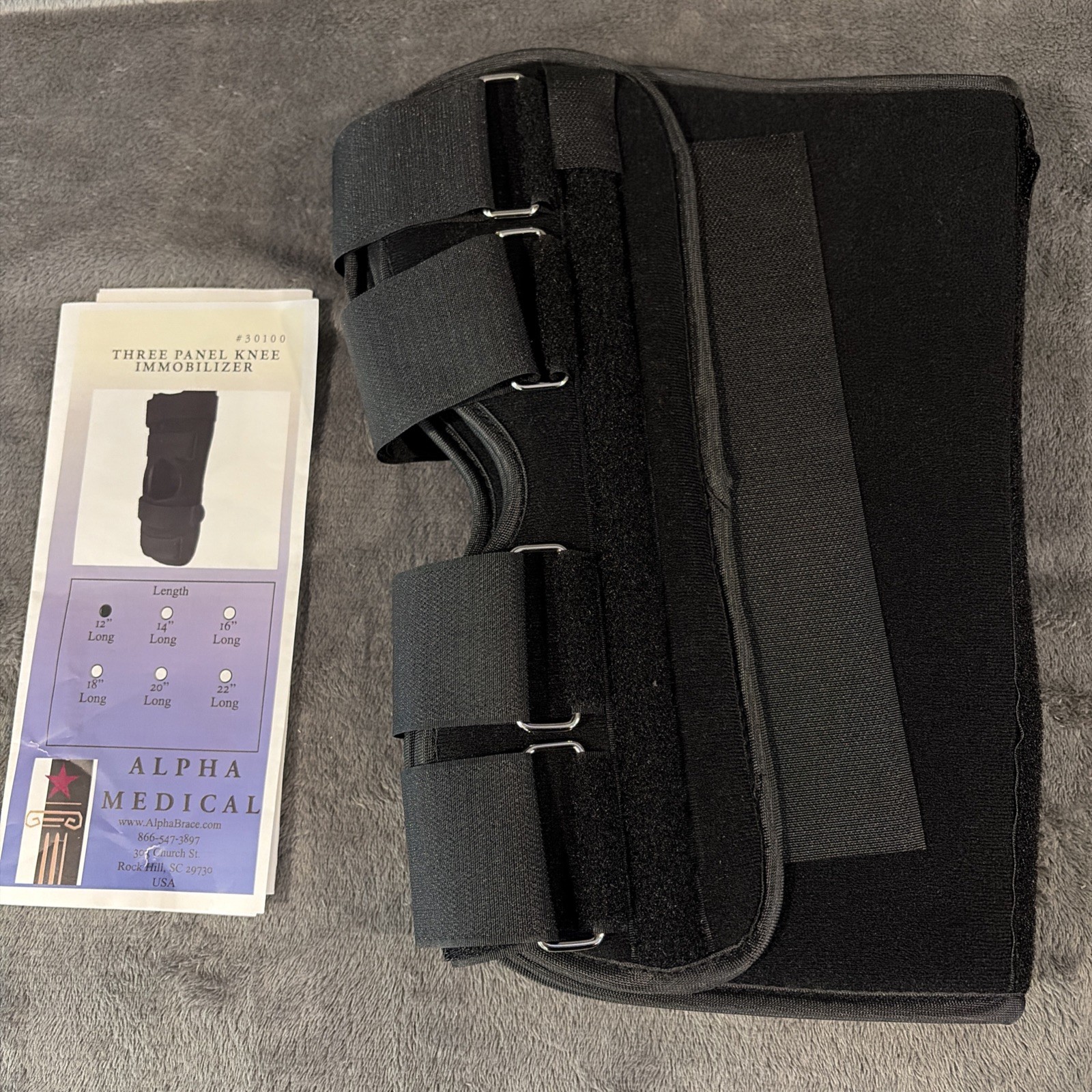 Alpha Medical Three Panel 12” Knee & Leg Immobilizer~Knee Splint~Knee Brace