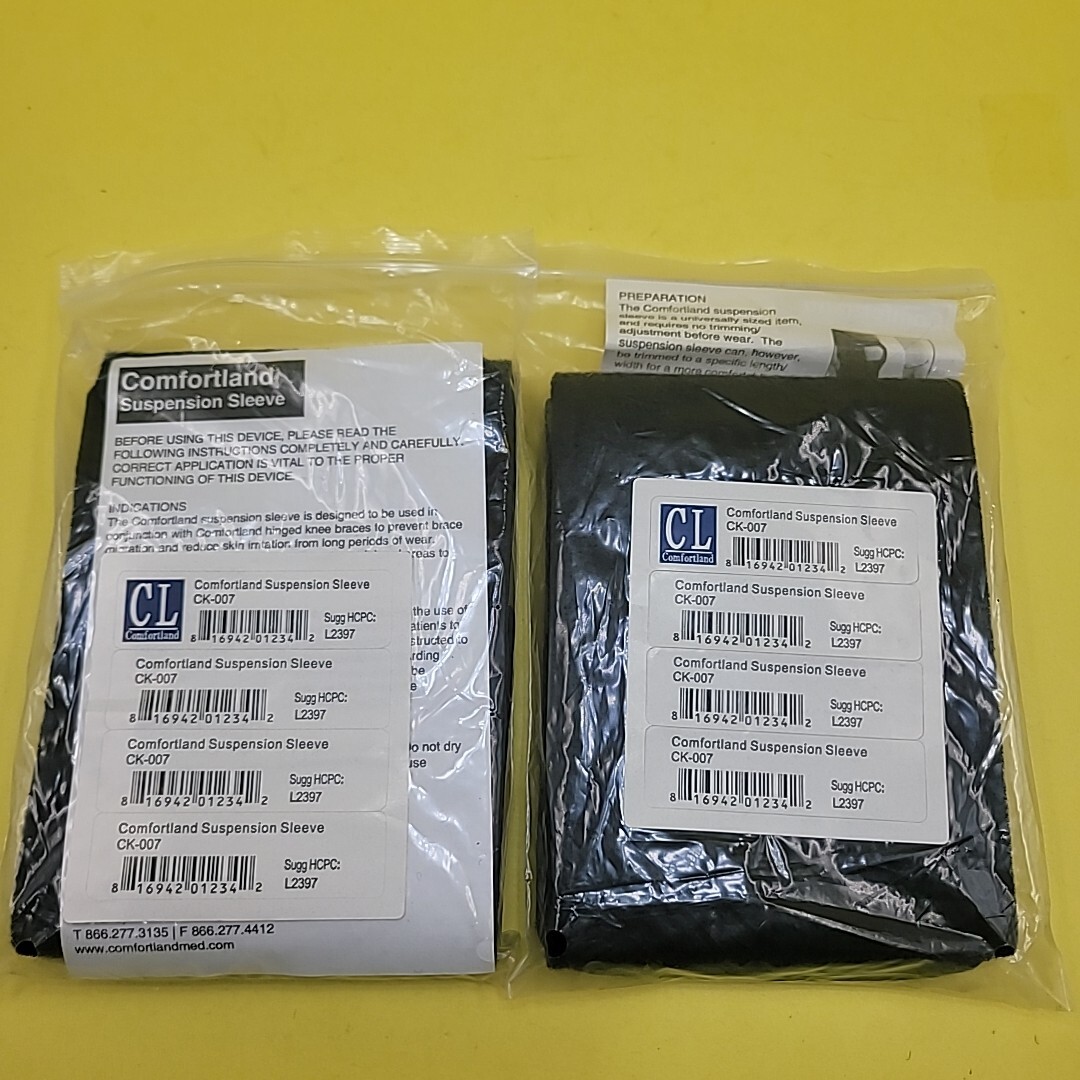 Lot 2 New Comfortland Suspension Sleeve CK-007 Black One Size Knee Brace
