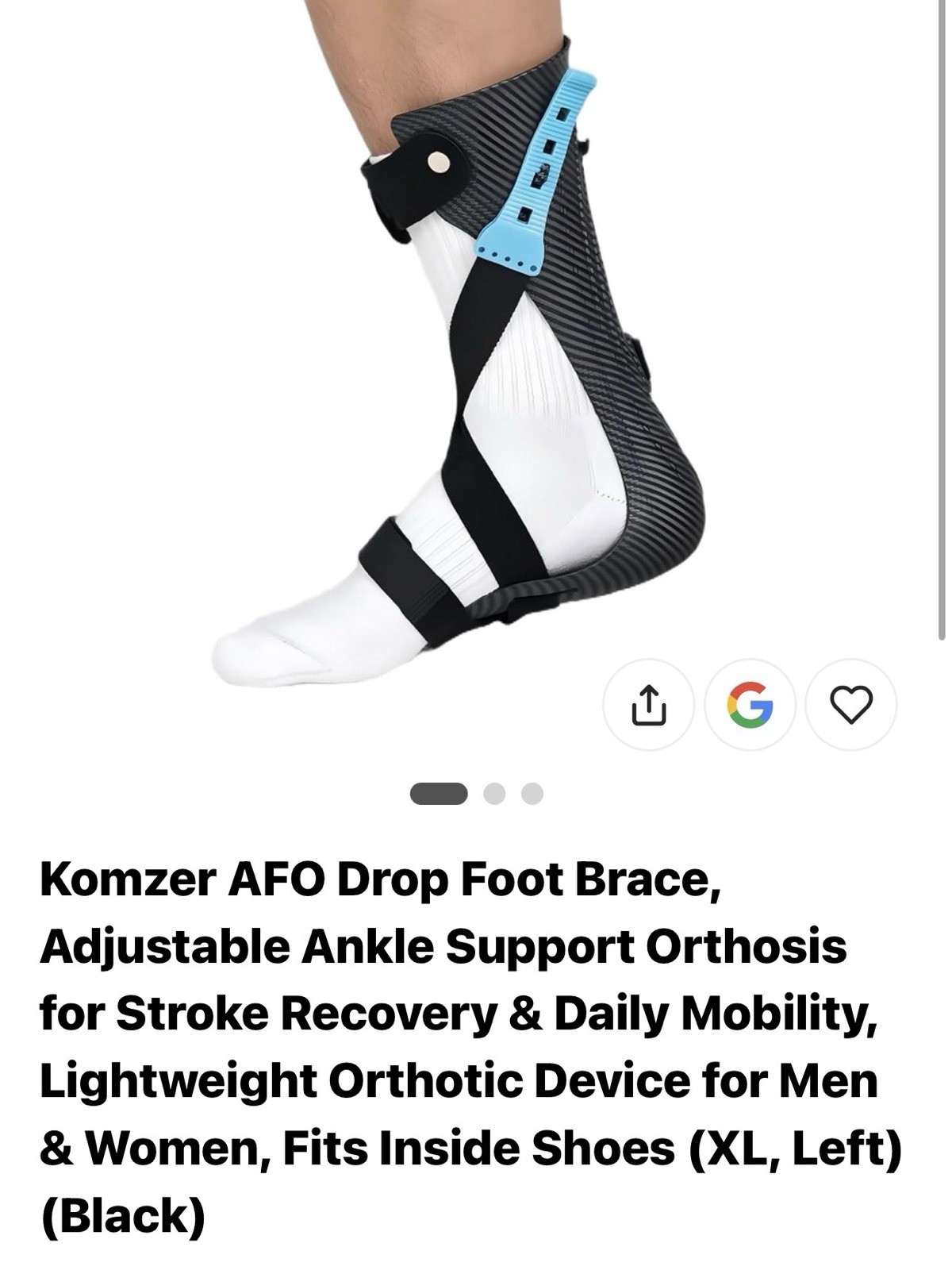 Komzer Foot brace Ankle Support Orthosis Stroke Recovery Mobility xl left