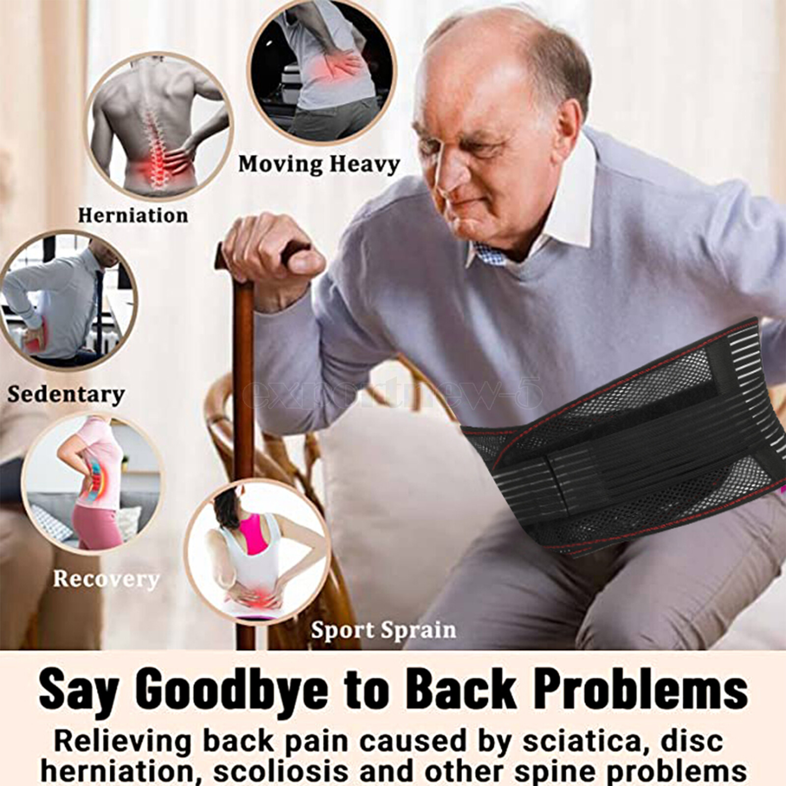 Breathable Back Brace for Lower Back Pain Relief Sciatica Lumbar Support Belt US