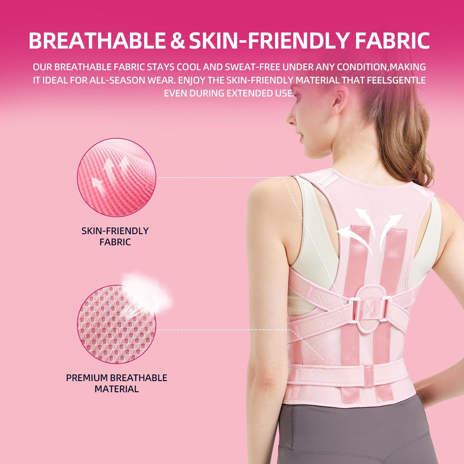 BAREKE Posture Corrector for Women and Men Upper Large (Waist 27″-35″), Pink