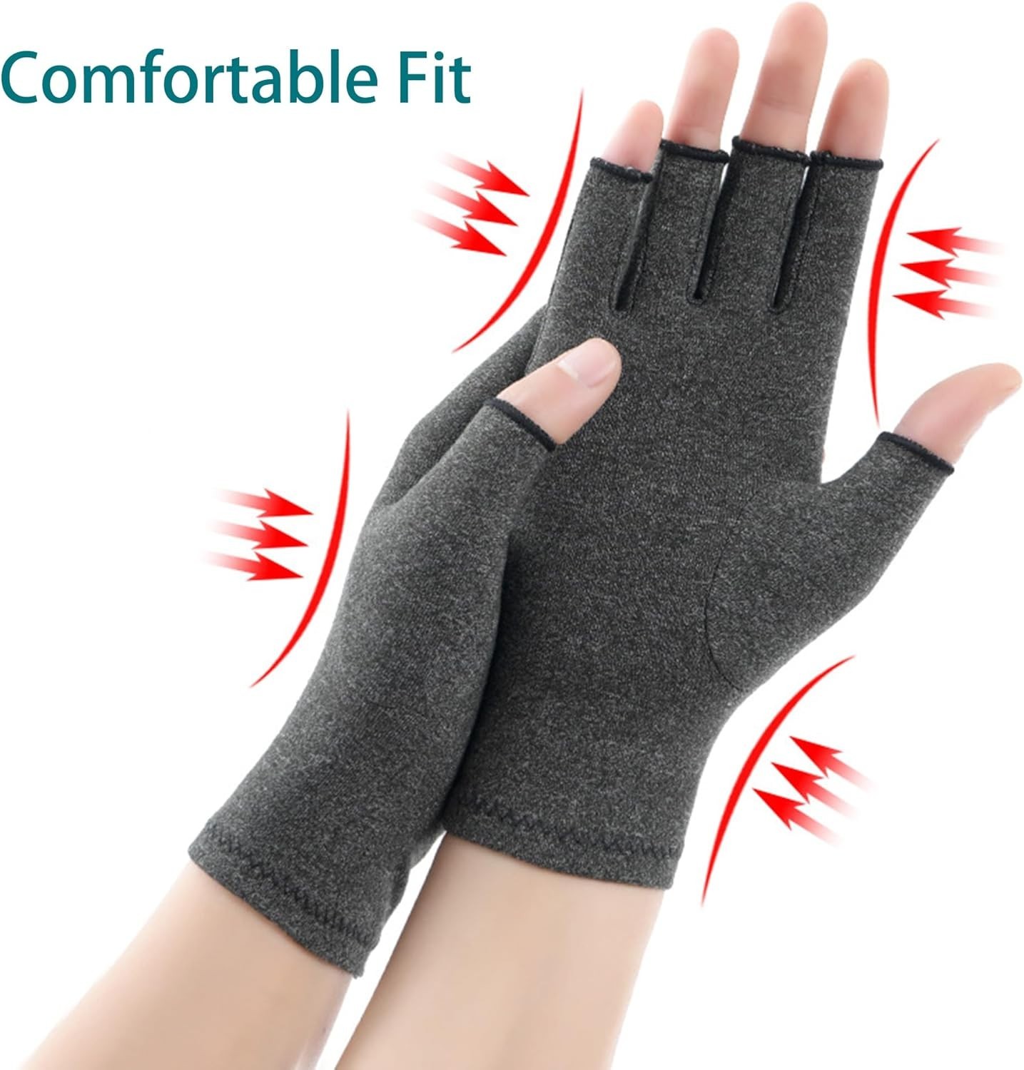 Large Compression Arthritis Gloves – Comfortable Fingerless Design in Dark Gray
