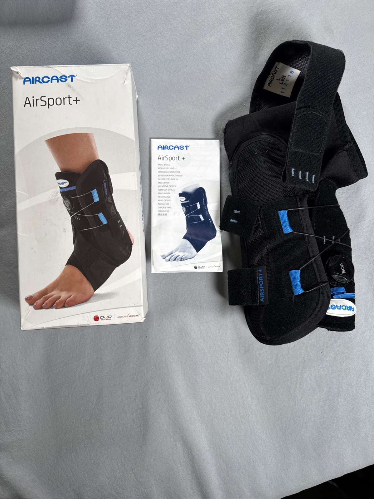 Aircast AirSport+ Adjustable Ankle Brace Black Blue Orthopedic Support Unisex