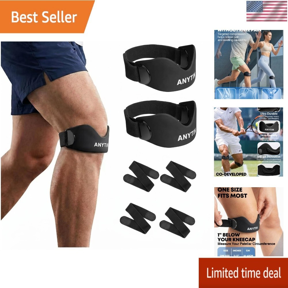 Silicone Patellar Tendon Support Strap 2 Pack, Knee Brace for Women & Men