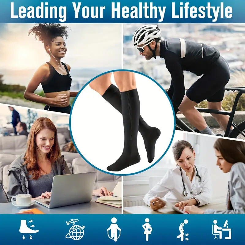 3x Zipper Closed Toe Compression Socks 30-40mmHg Calf Leg Ankle Support Stocking