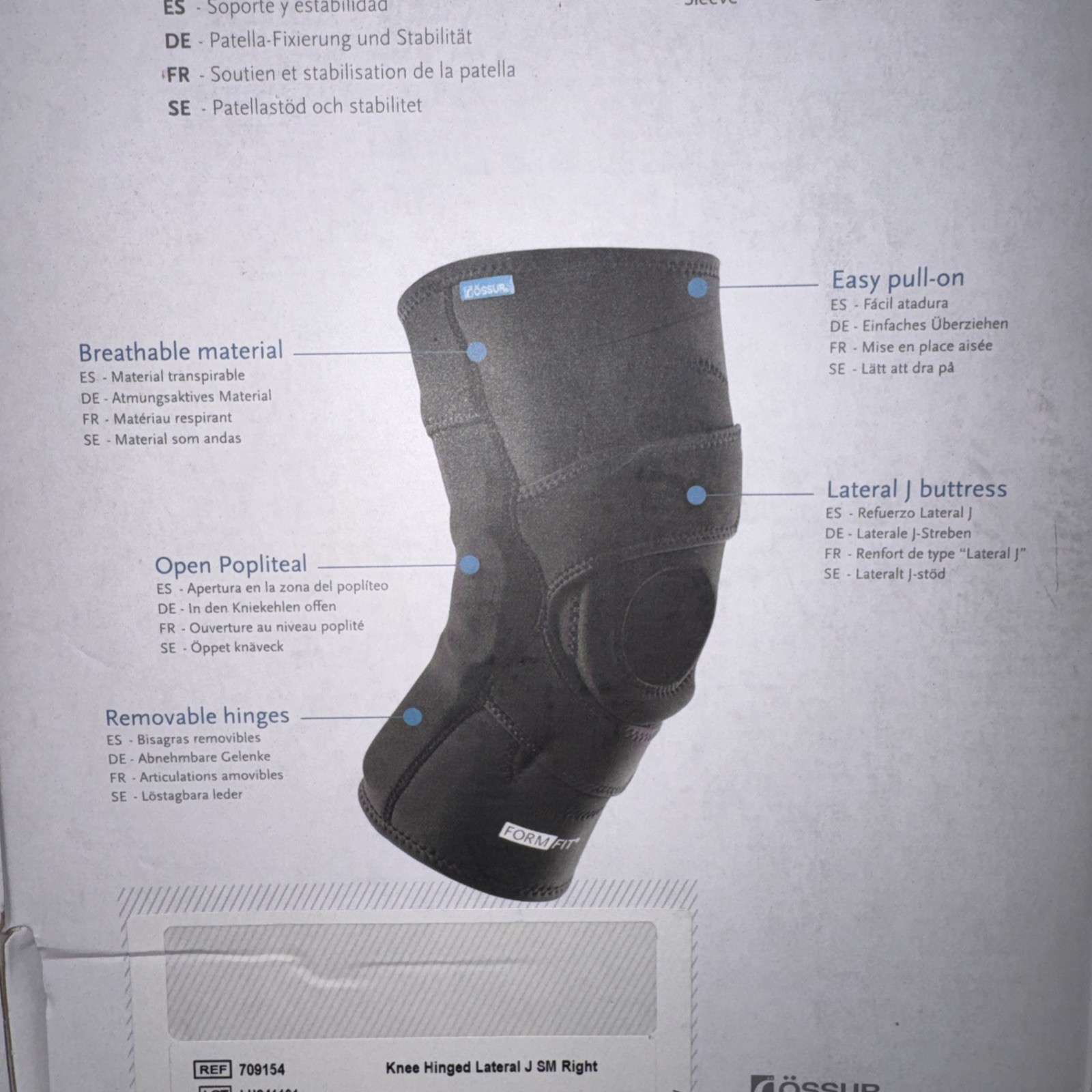Ossur Form Fit Hinged Pull-On Lateral Right Knee J Brace, Small – NEW!