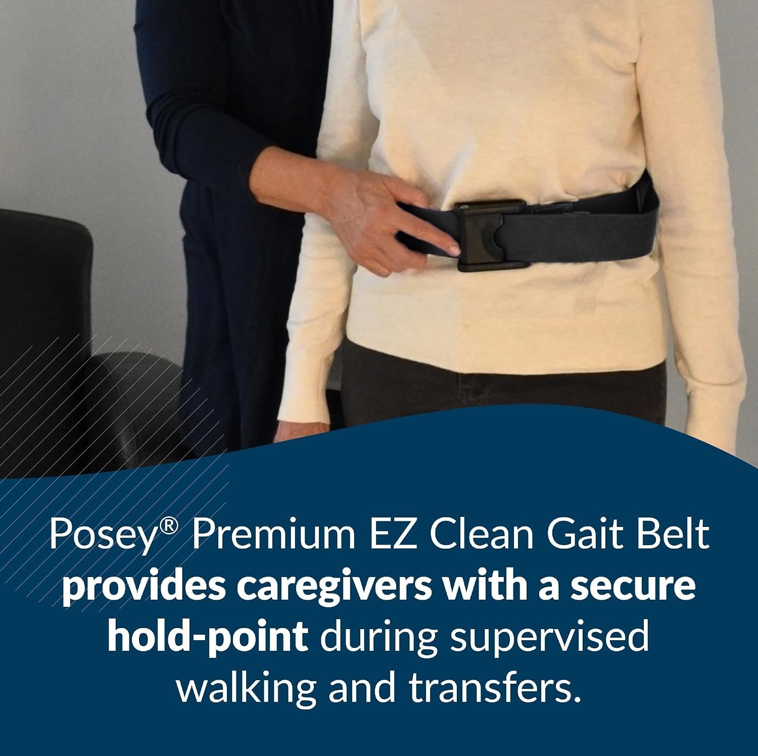 EZ Clean Gait Belt with Spring-Loaded Buckle – Black, 60” – Walking Belt – Qt…