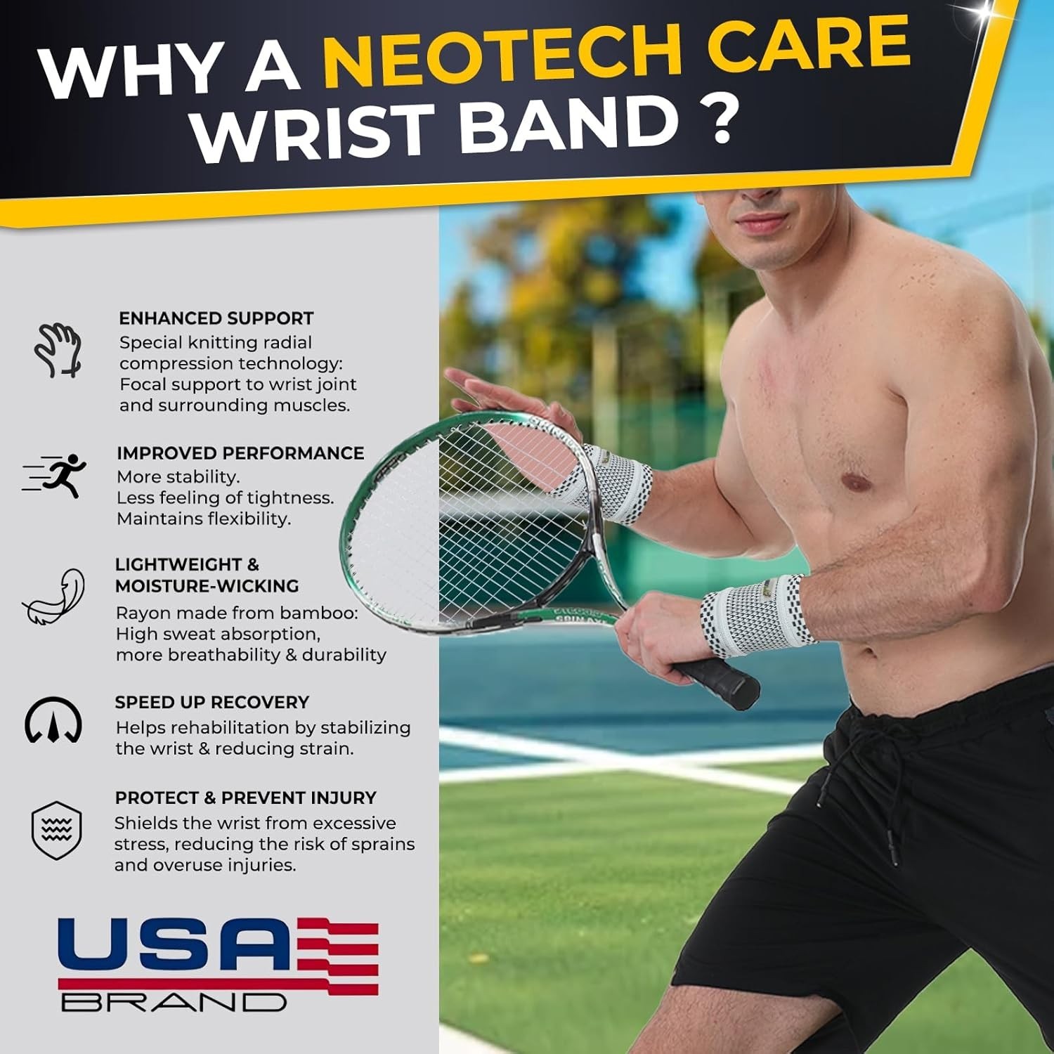 Neotech Care Wrist Support with Silicon Pad, Size M, Gray Neon Green