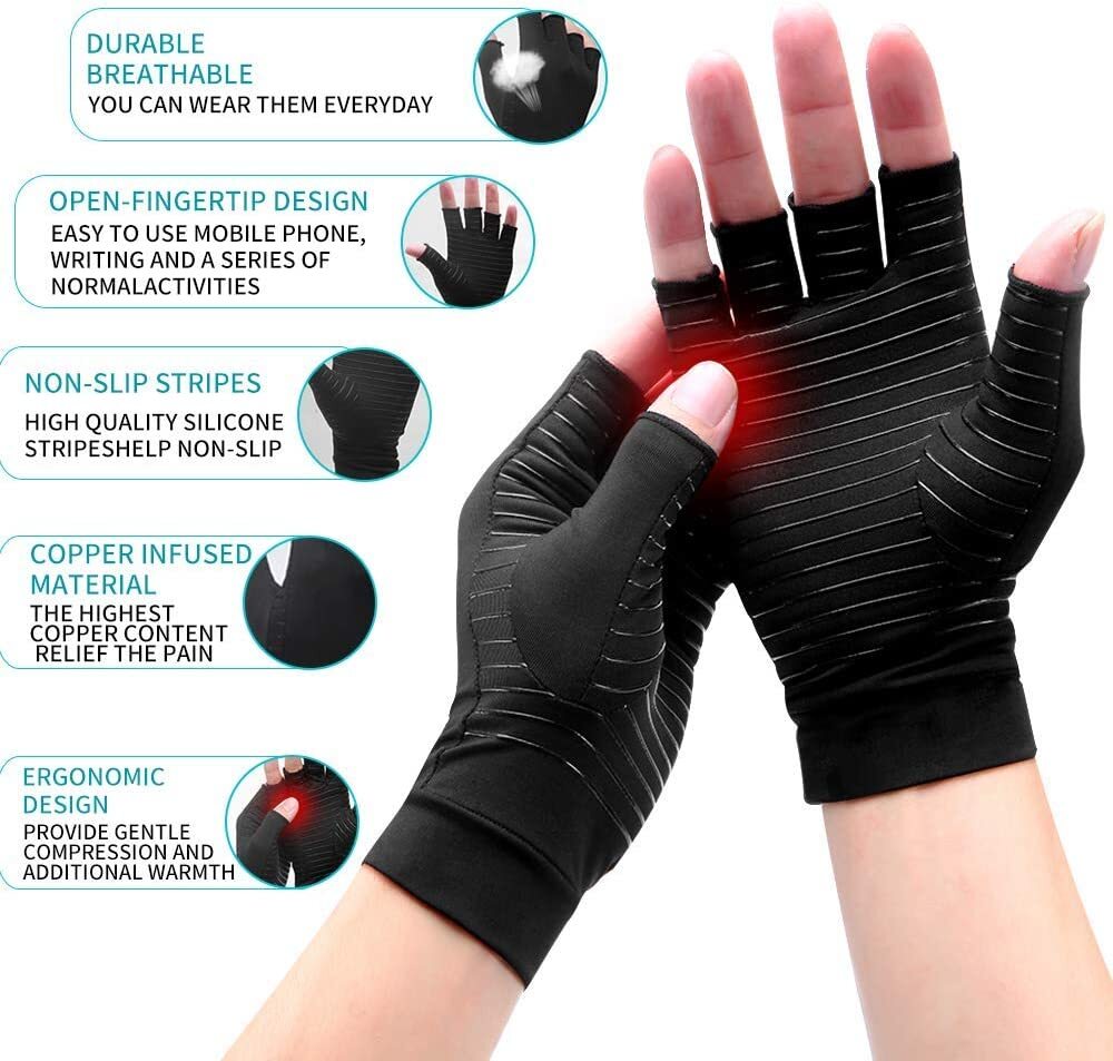 3 Pairs Copper Arthritis Compression Gloves Hand Wrist Support Joint Pain Relief