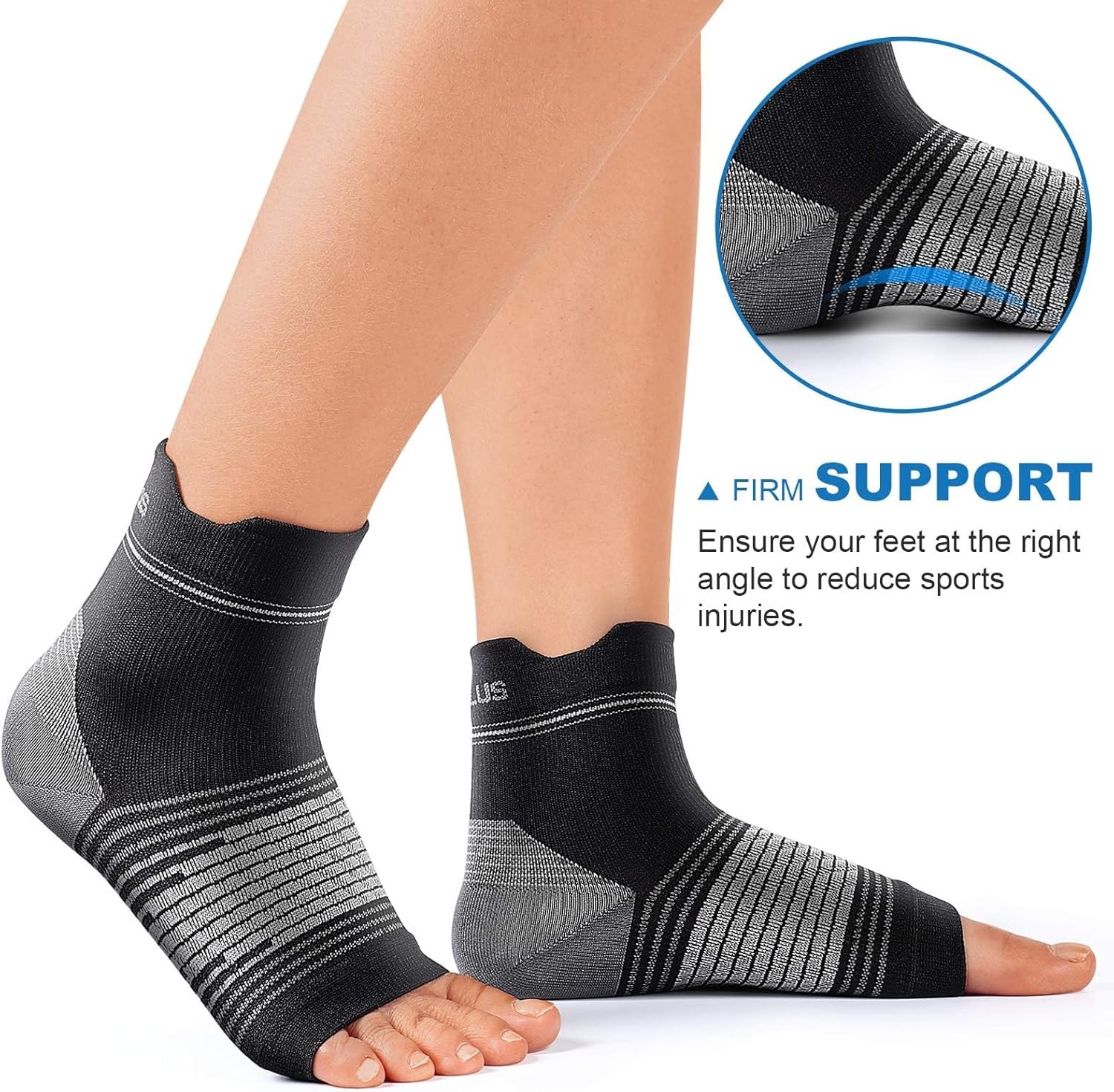 6 Pairs XL Black Plantar Fasciitis Sock Compression Foot Sleeves with Arch