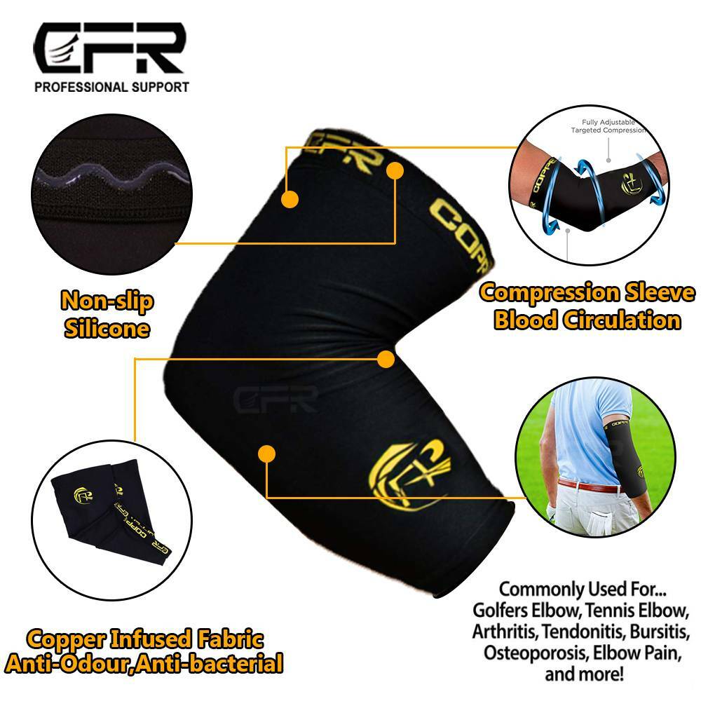 Copper Elbow Support Brace Compression Arm Sleeve Arthritis Tendonitis Joint CFR