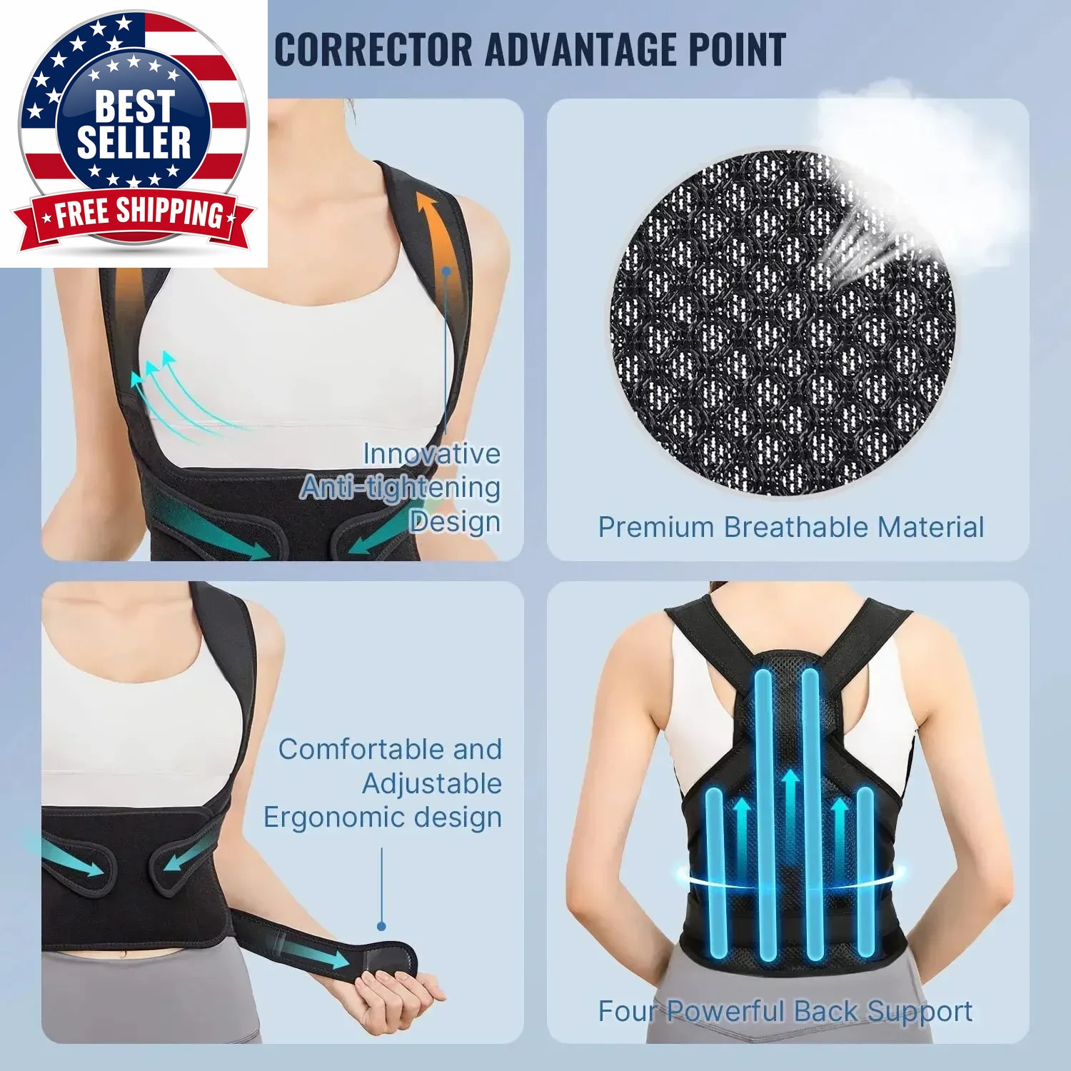 Posture Corrector Back Orthopedic Straps for Men and Women Fully Adjustable Spin