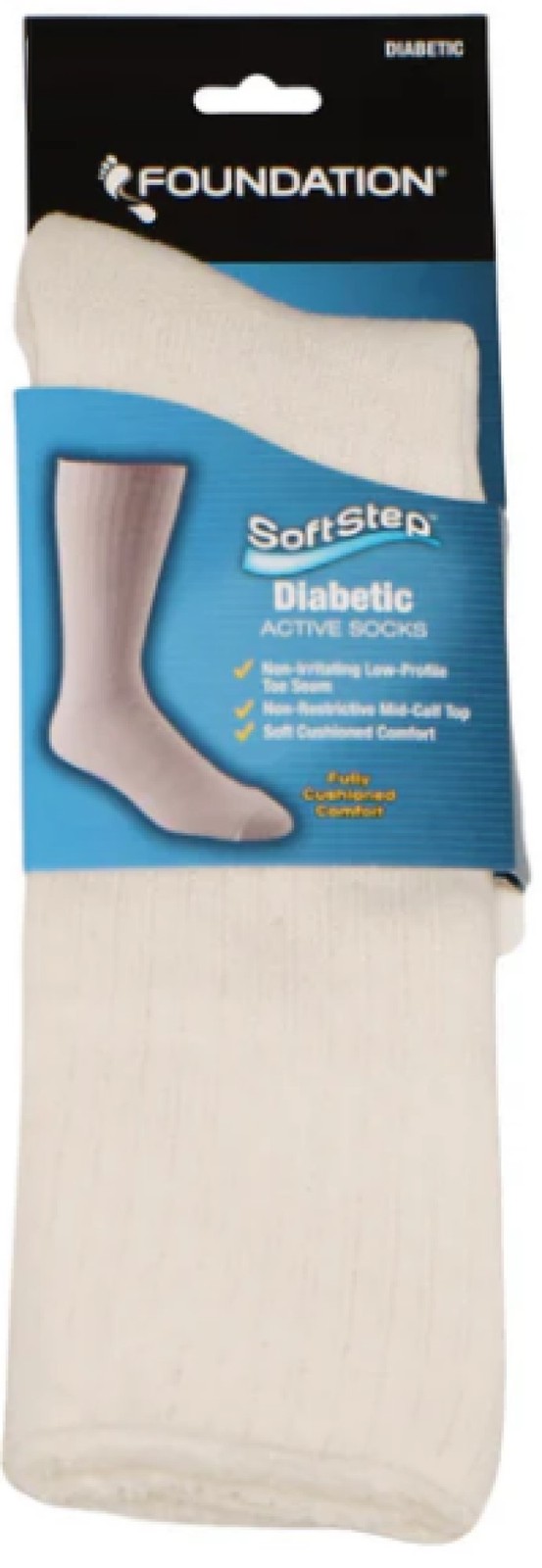 Foundation Diabetic Soft Step Socks White Medium