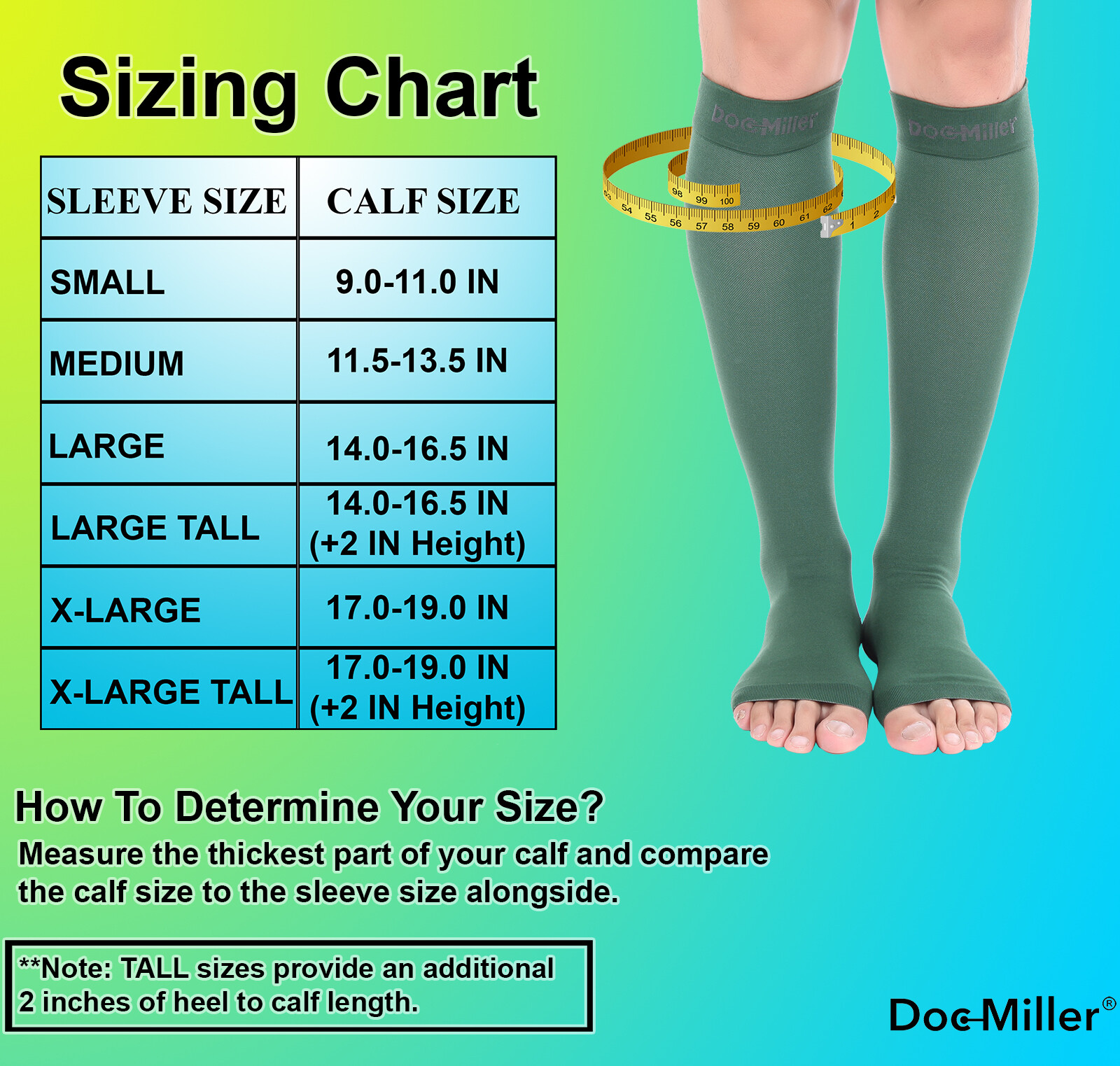 Doc Miller Compression Stockings Open Toe Socks 20-30mmHg Sleeves, Varicose Pain
