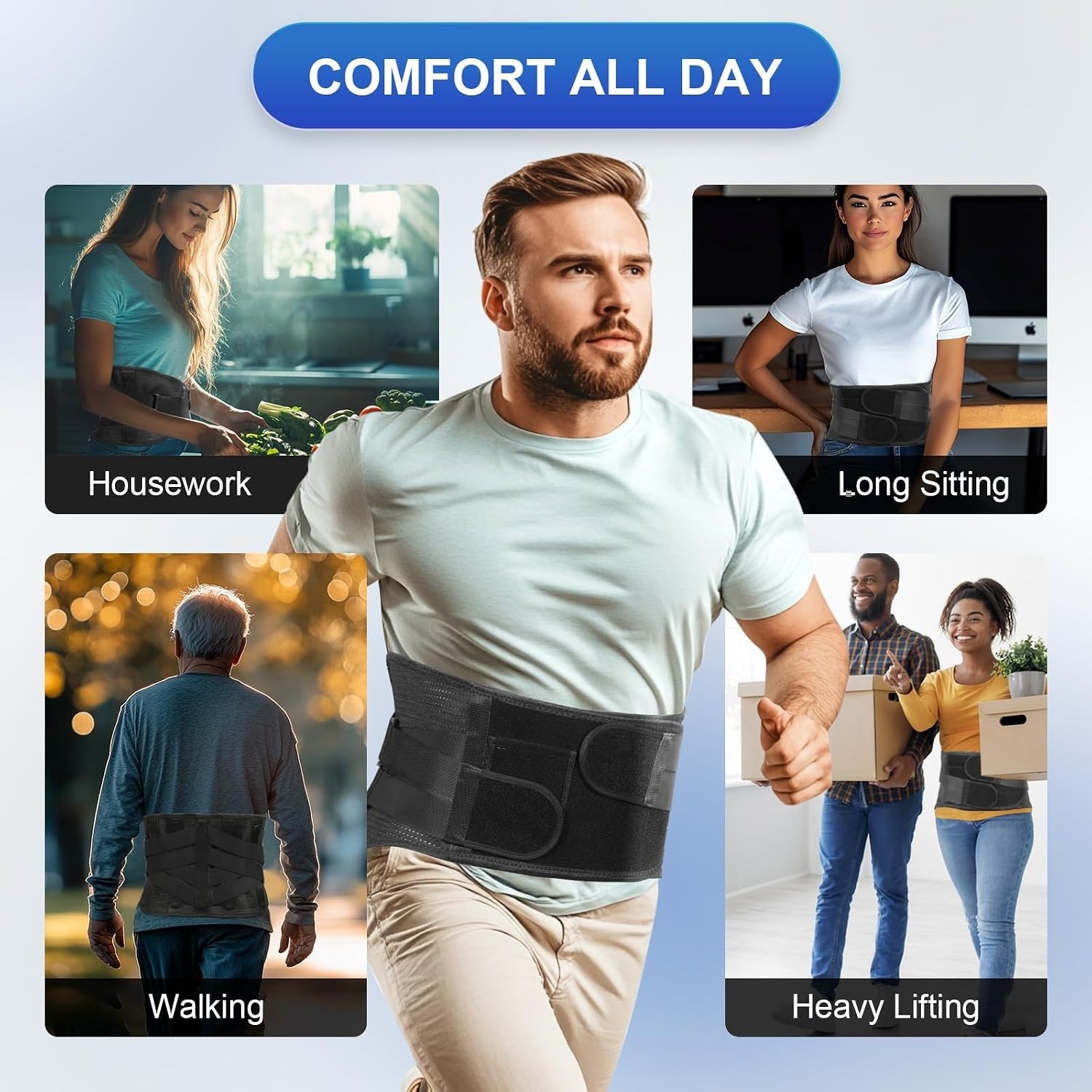 Lumbar Support Belt with 7 Stays Breathable Back Brace for Lower Back Support XL