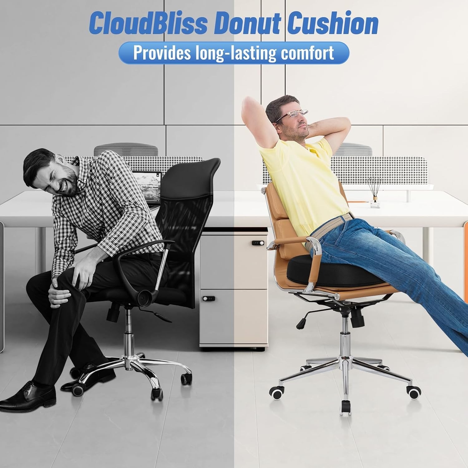 CloudBliss Donut Pillow Memory Foam Seat Cushion Tailbone Relief Black