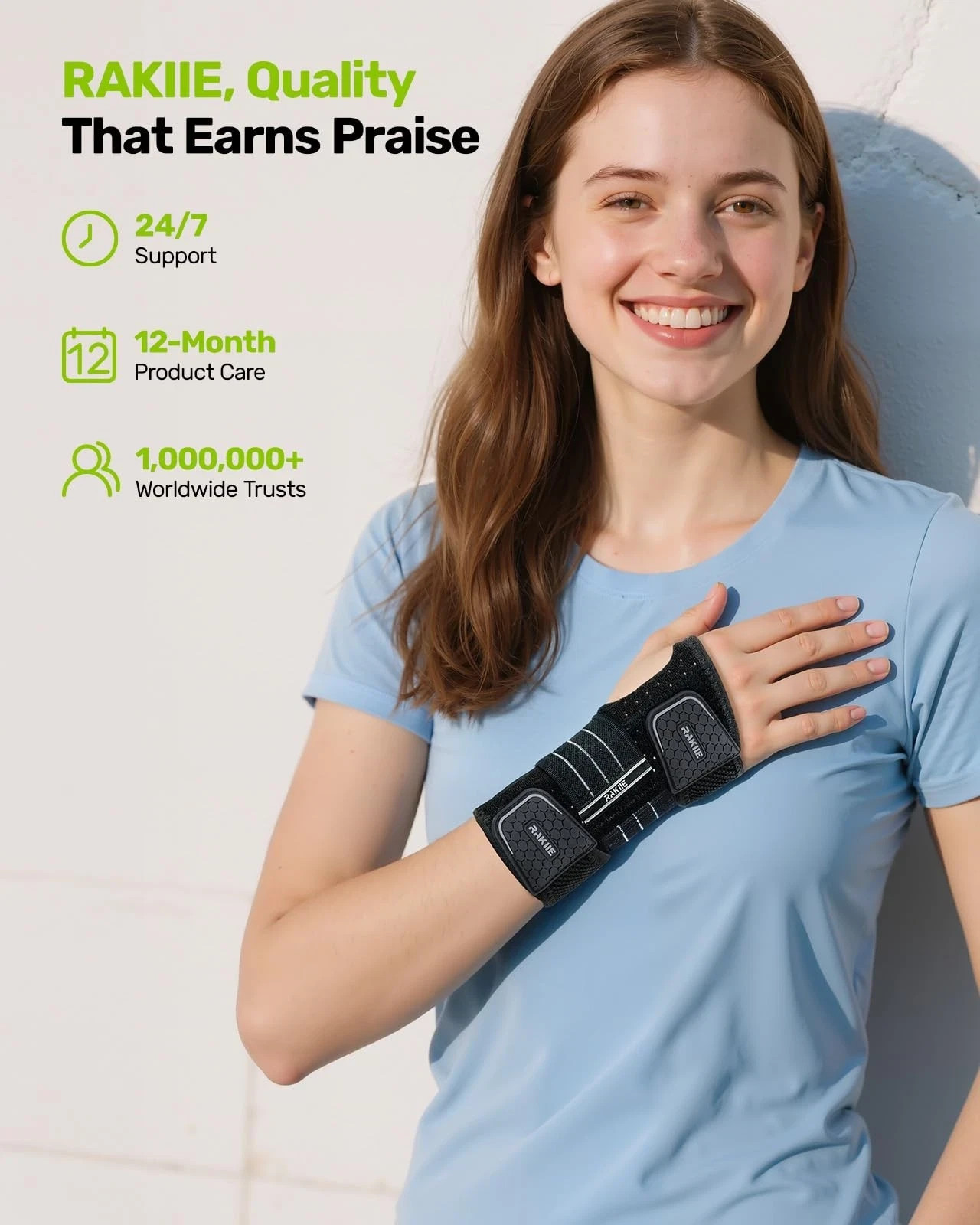 Rakiie Carpal Tunnel Wrist Brace, Adjustable Night Wrist Support with 3 Metal…