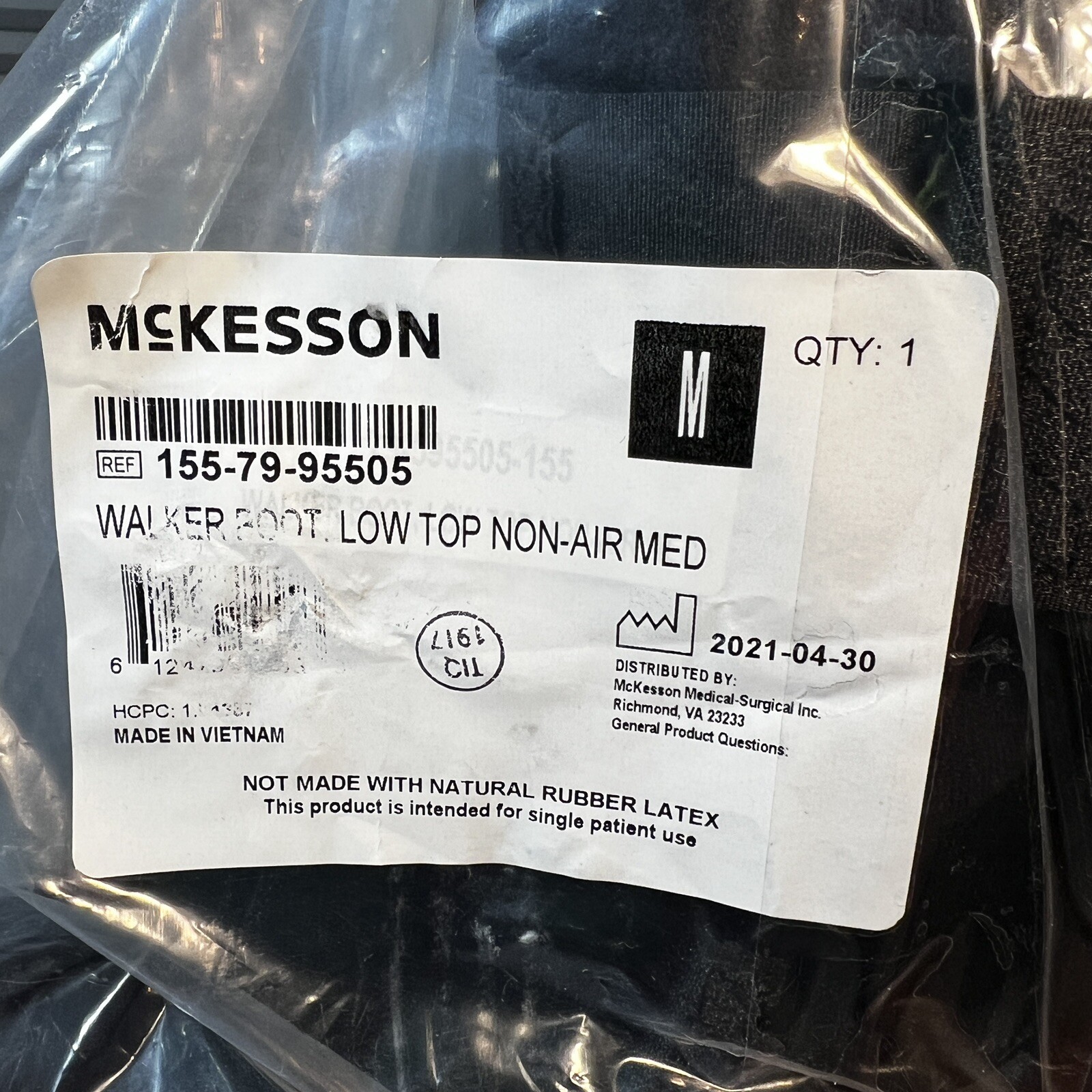 McKesson Black Walker Boot Medium Hook and Loop for Either Foot 155-79-95505