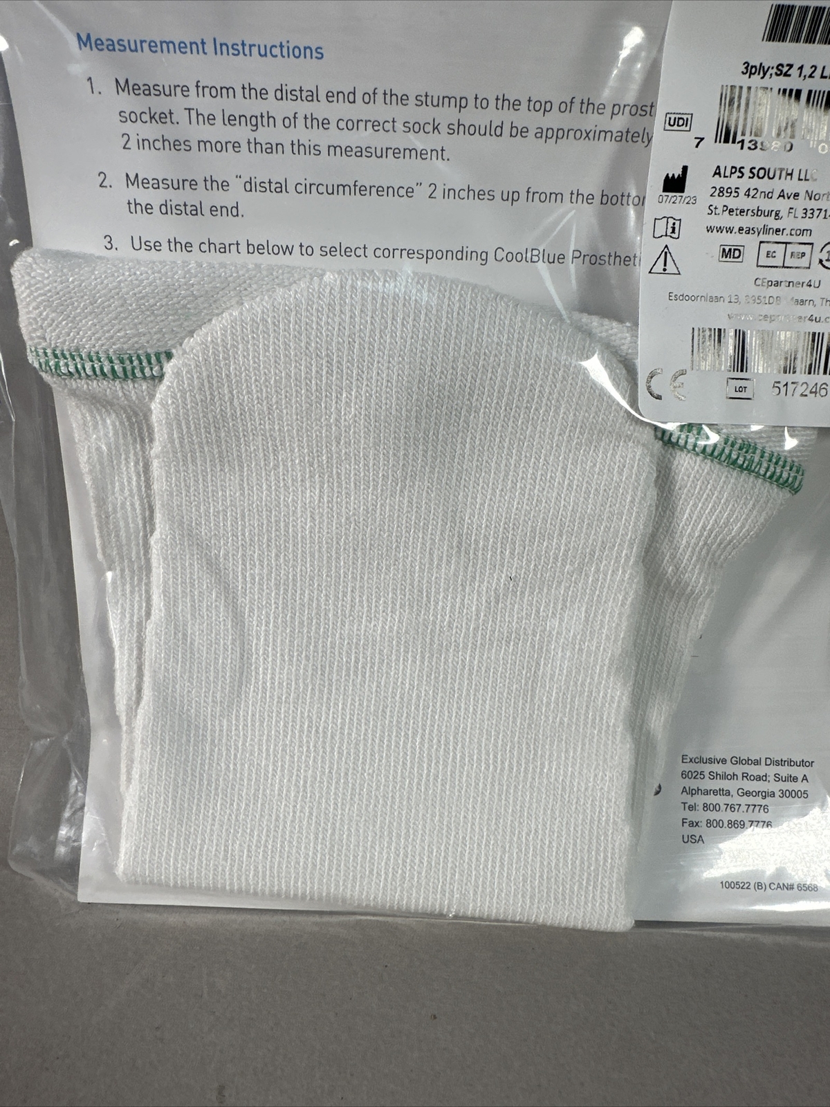 Cool Blue Prosthetic Socks CB3MDSH2 3 Ply SZ 1, 2 Lngth 10-14 Coolblue Green