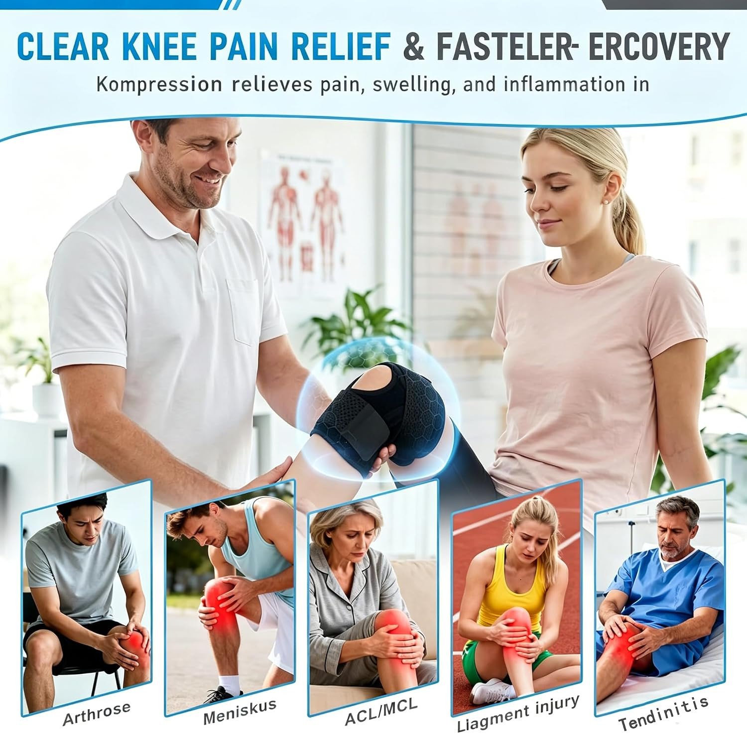 Knee Brace for Women & Men, Knee Brace for Meniscus Tear, Knee Support with Side