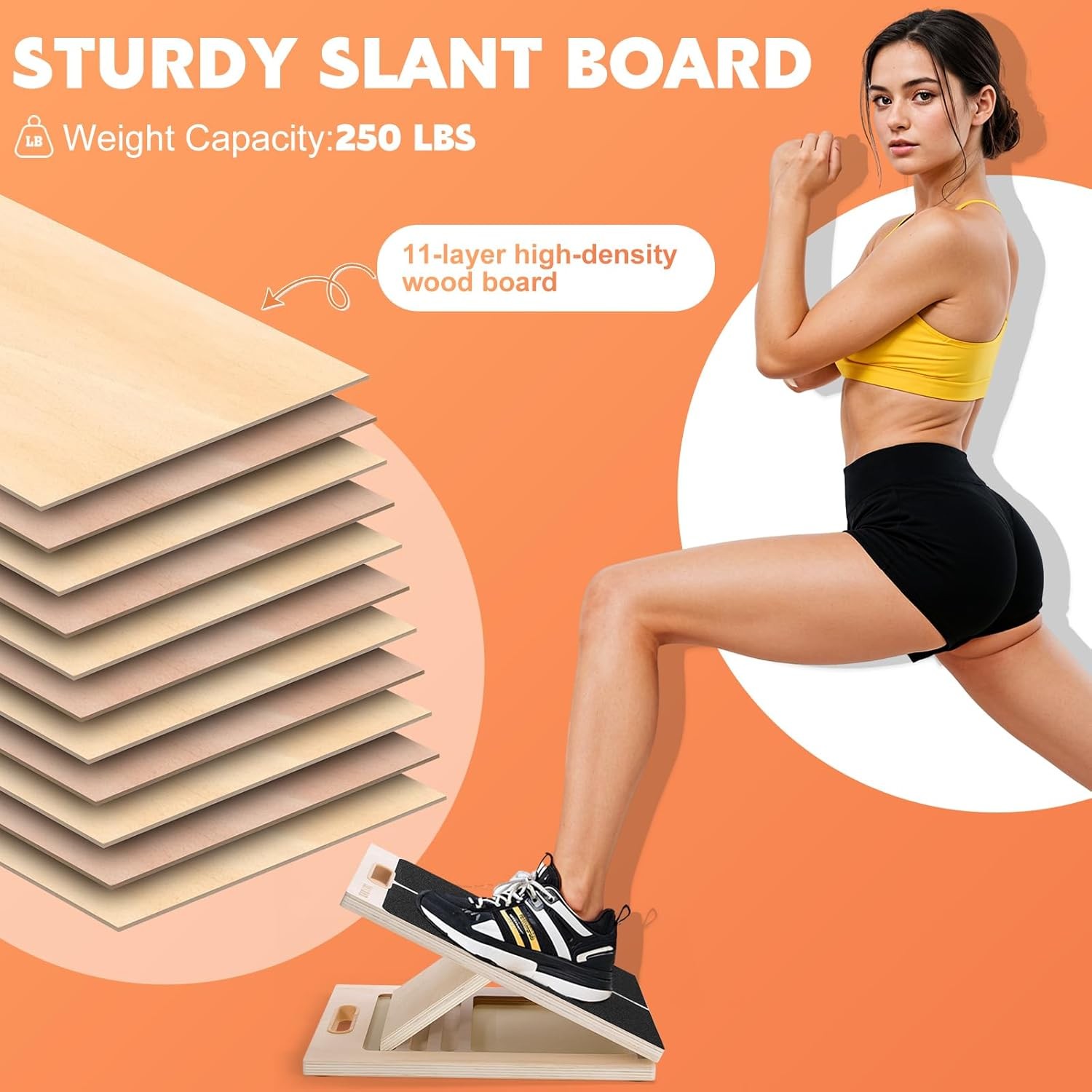 Slant Board for Calf Stretching, Adjustable Wooden wood color, black