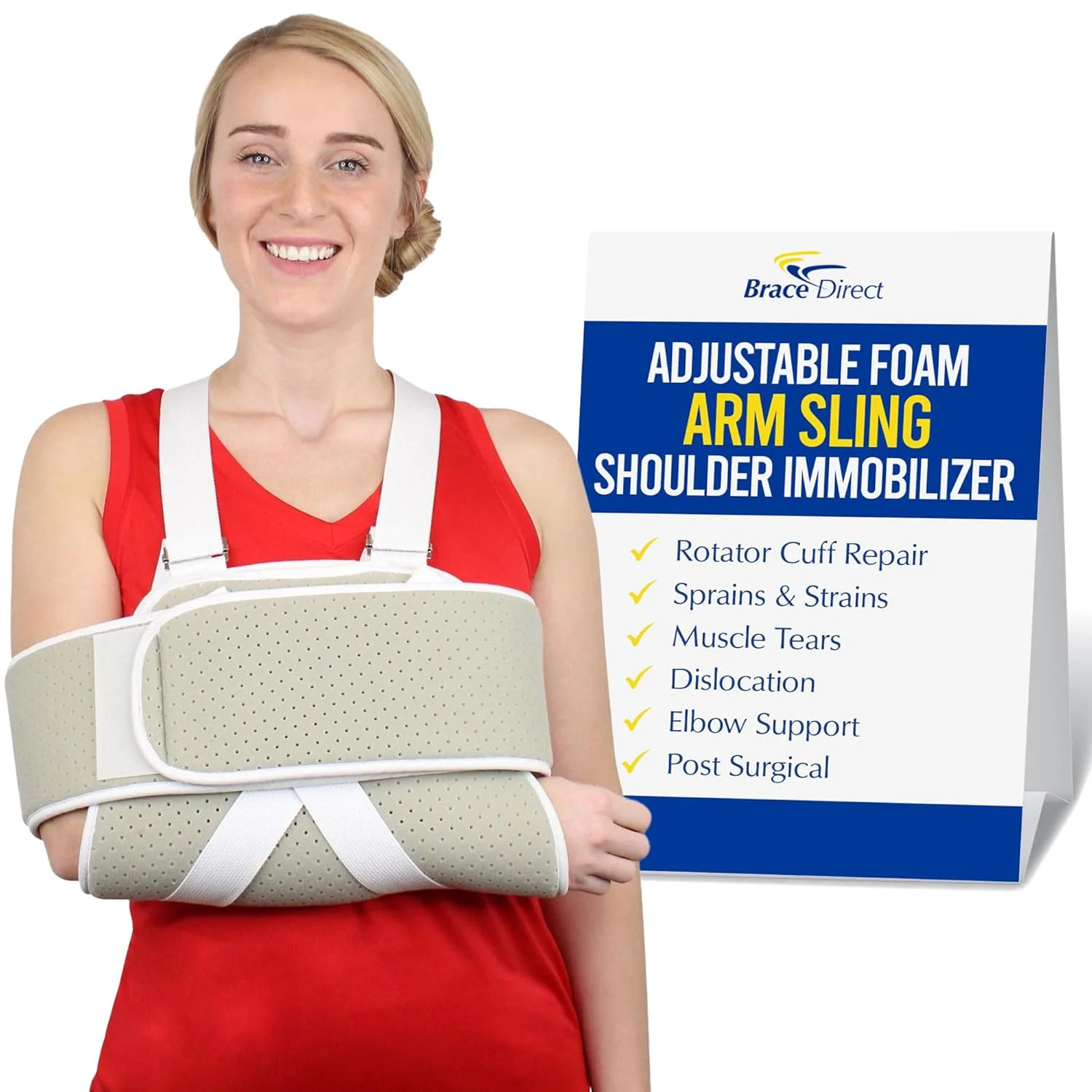 Brace Direct Adjustable Foam Arm Sling Shoulder Immobilizer for Rotator Cuff Rep