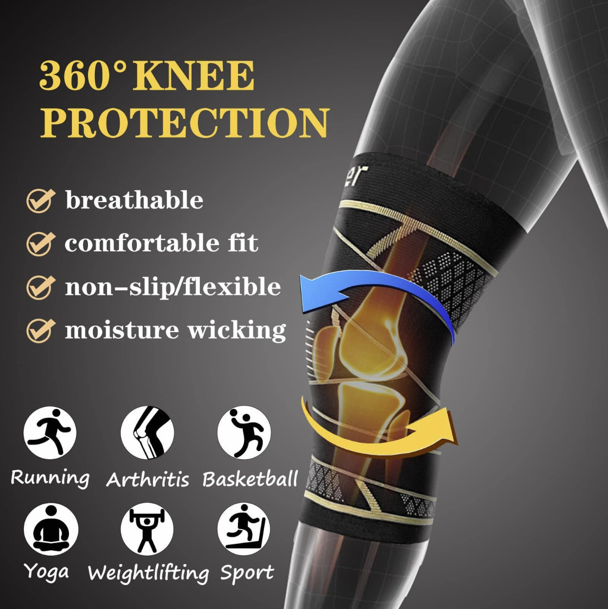 2 Pcs Copper Knee Compression Sleeve Plus Size Joint Support Running Gym Unisex