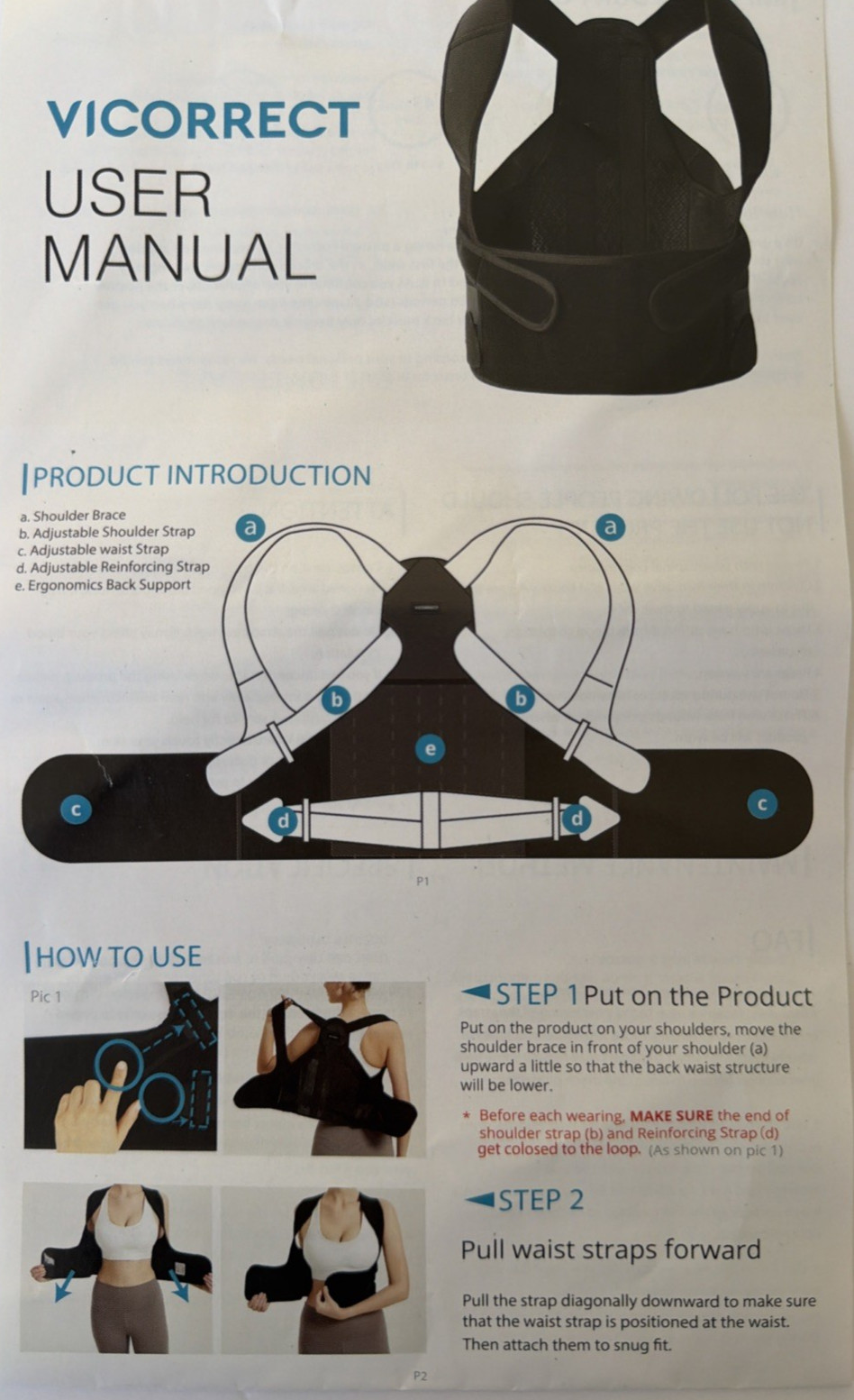 Posture Corrector Back Support Brace Relieve Upper Back Shoulder Pain Relief EUC