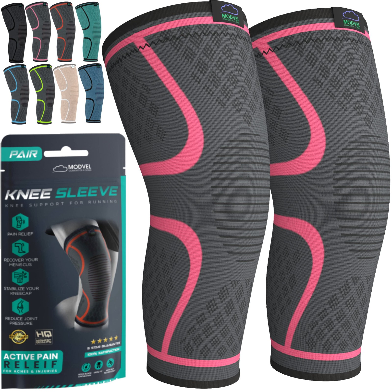Modvel 2 Pack Knee Brace Women & Men – Workout Knees Compression Sleeve Knee