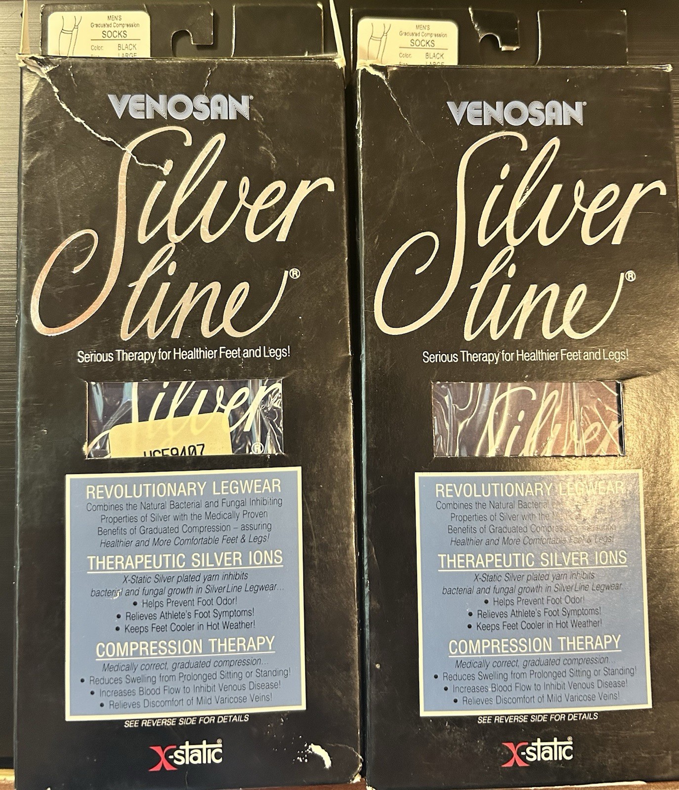 (2)PAIR VENOSAN 22-27 mm LG COMPRESSION SOCKS MEN’S OVER CALF BLACK ,MADE IN USA
