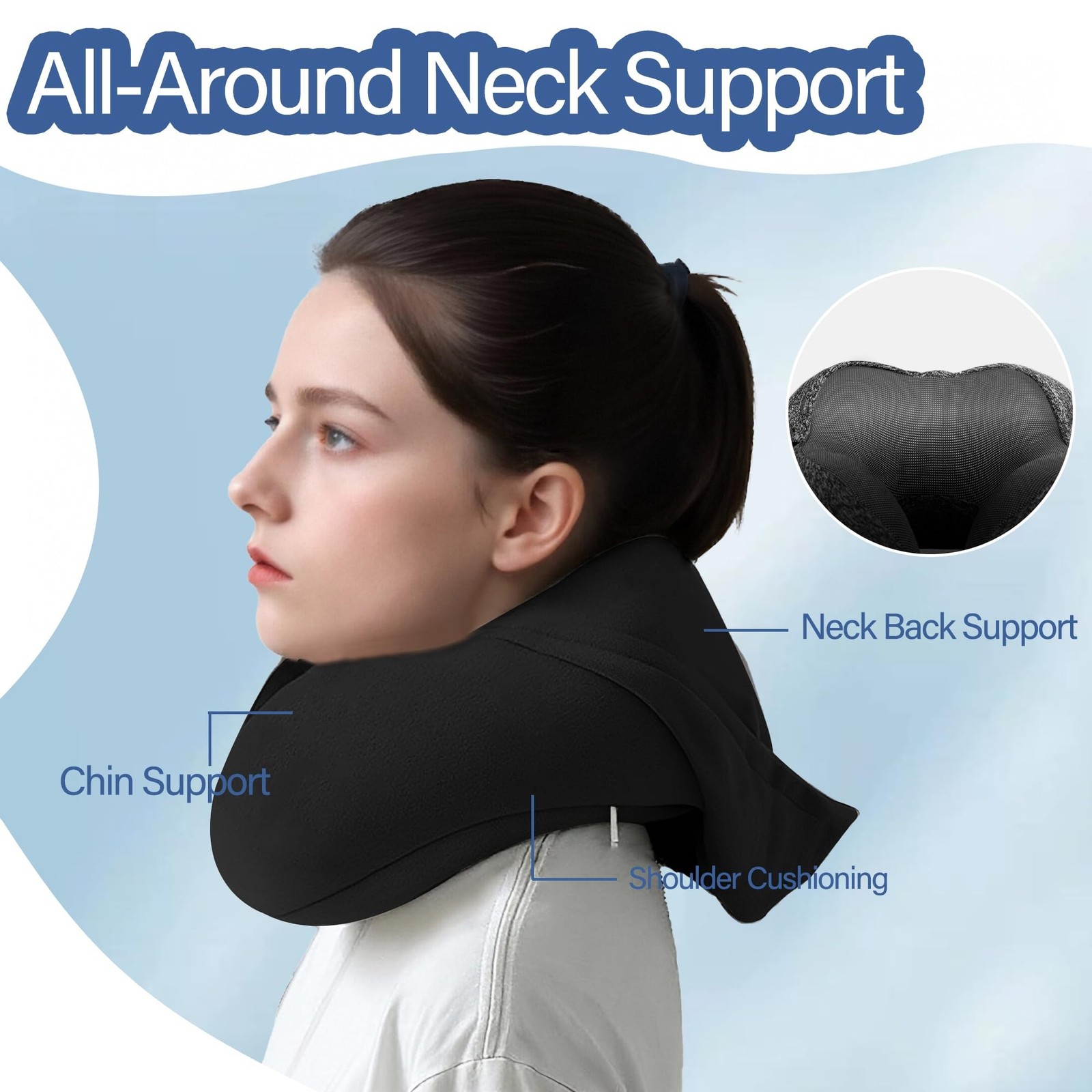 Travel Neck Pillow with Hood Memory Foam Sleeping Airplane Pillows Long Fligh…