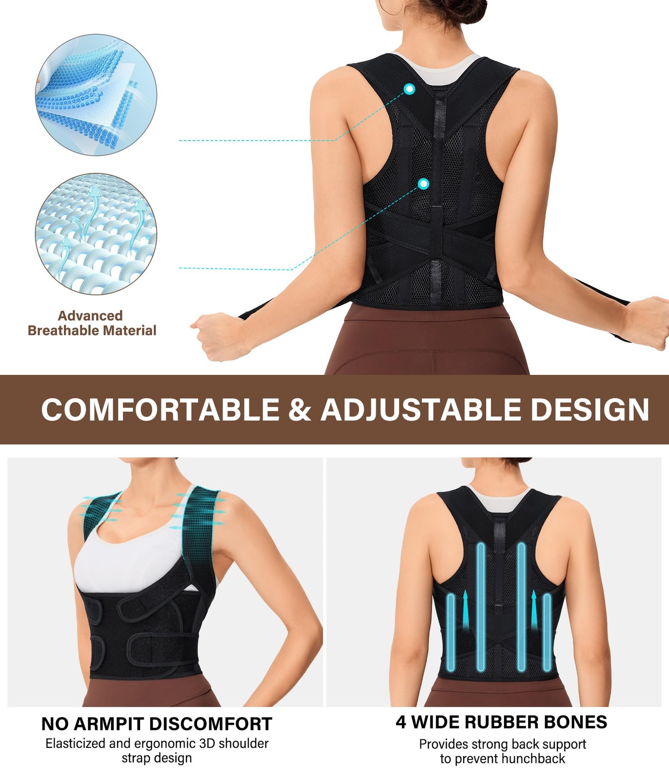 URSEXYLY Back Brace Posture Corrector for Women Breathable Small, Black