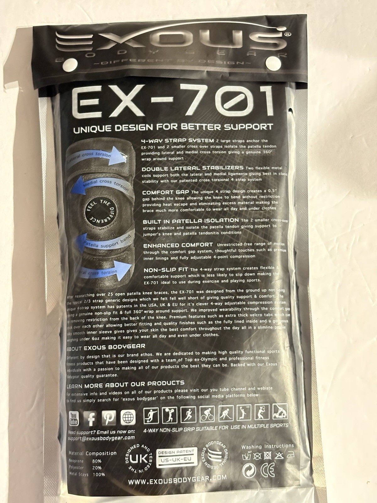 Exous Bodygear Knee Brace Stabilizing Support EX-701 Neoprene Adjustable