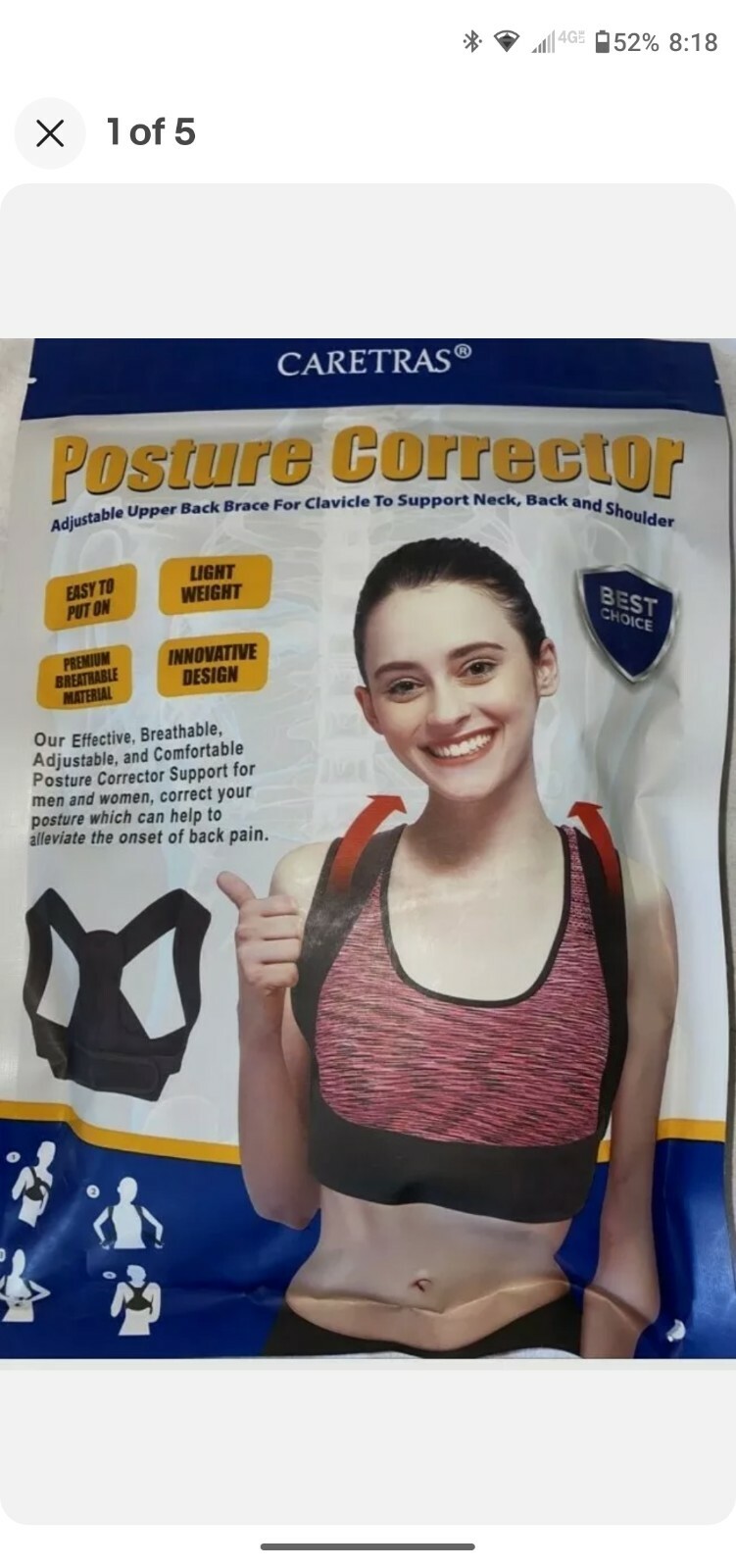 Caretras Posture Corrector Unisex adjustable Upper Back Brace – New