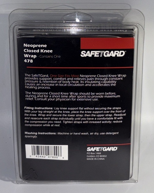 SafeTGard #478 Football/All Sport Padded Black Knee Wrap Adjust Neoprene Support