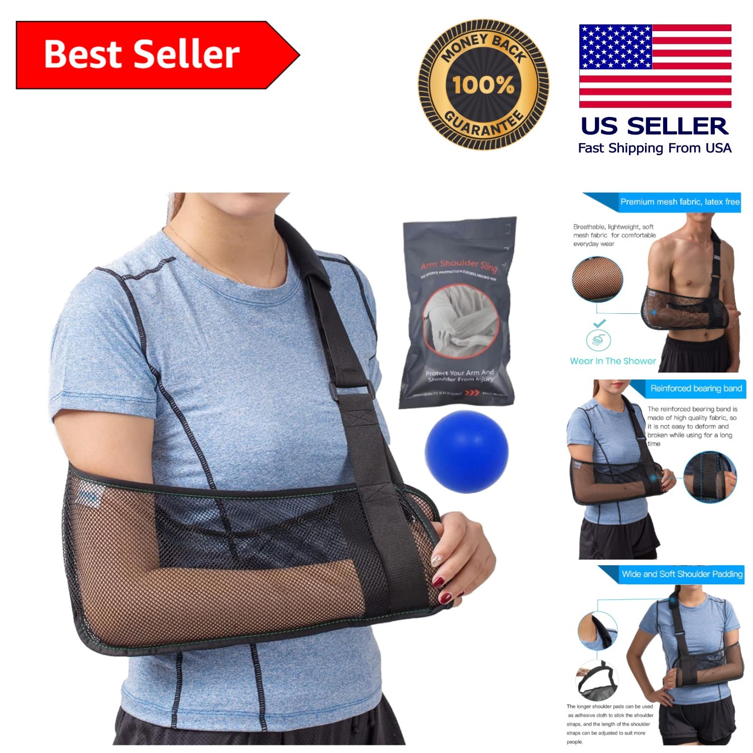Adjustable Mesh Arm Sling – Medical Shoulder Immobilizer for Injury Recovery