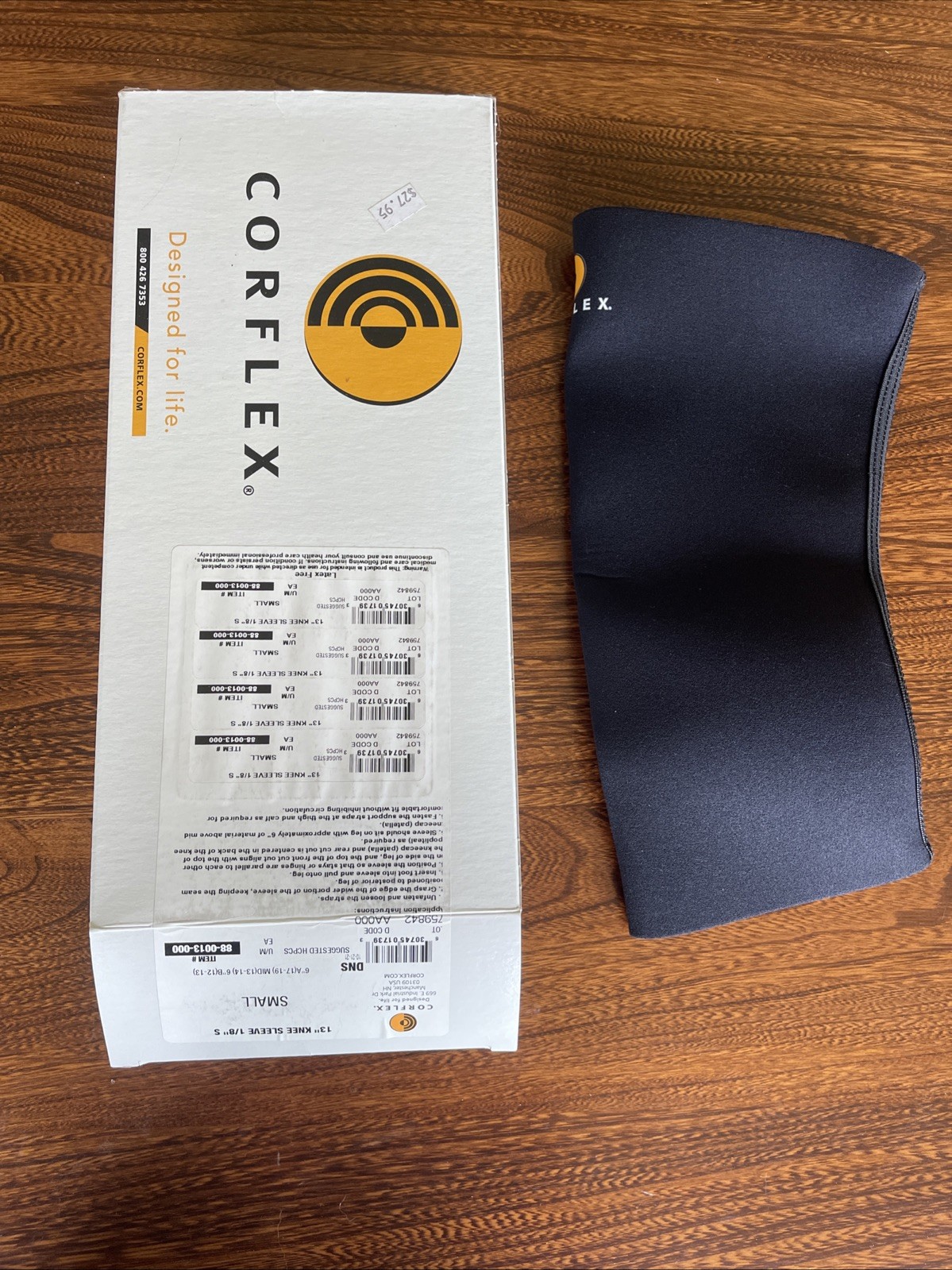New Small CORFLEX 13″ Knee Sleeve Pop 1/8″ brace Item # 88-0023-000. Latex free.