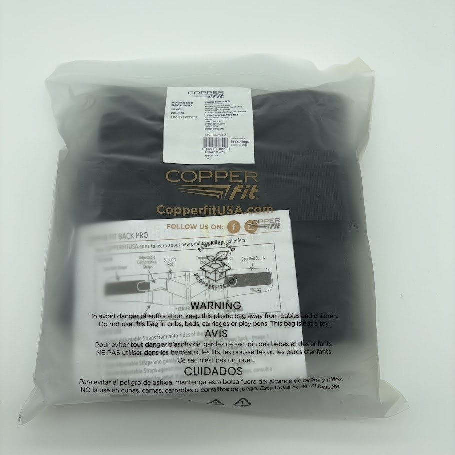 Copper Fit Advanced Back Pro Unisex 2XL/3XL Black Solid Compression Support Belt