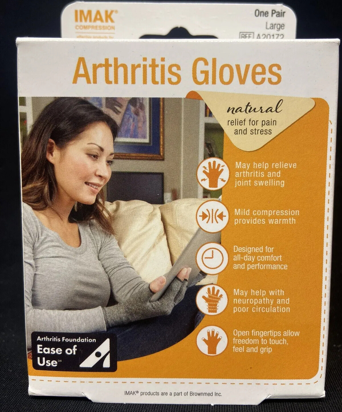 imak arthritis gloves 1 pair large scuffed box