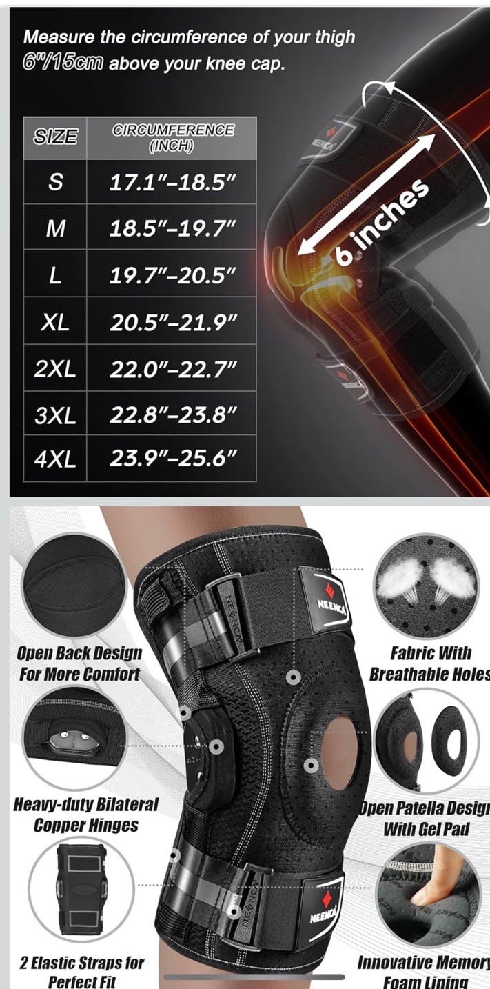 Neenca Sports Series Hinged Adjustable Knee Brace Size Large HX-035/042