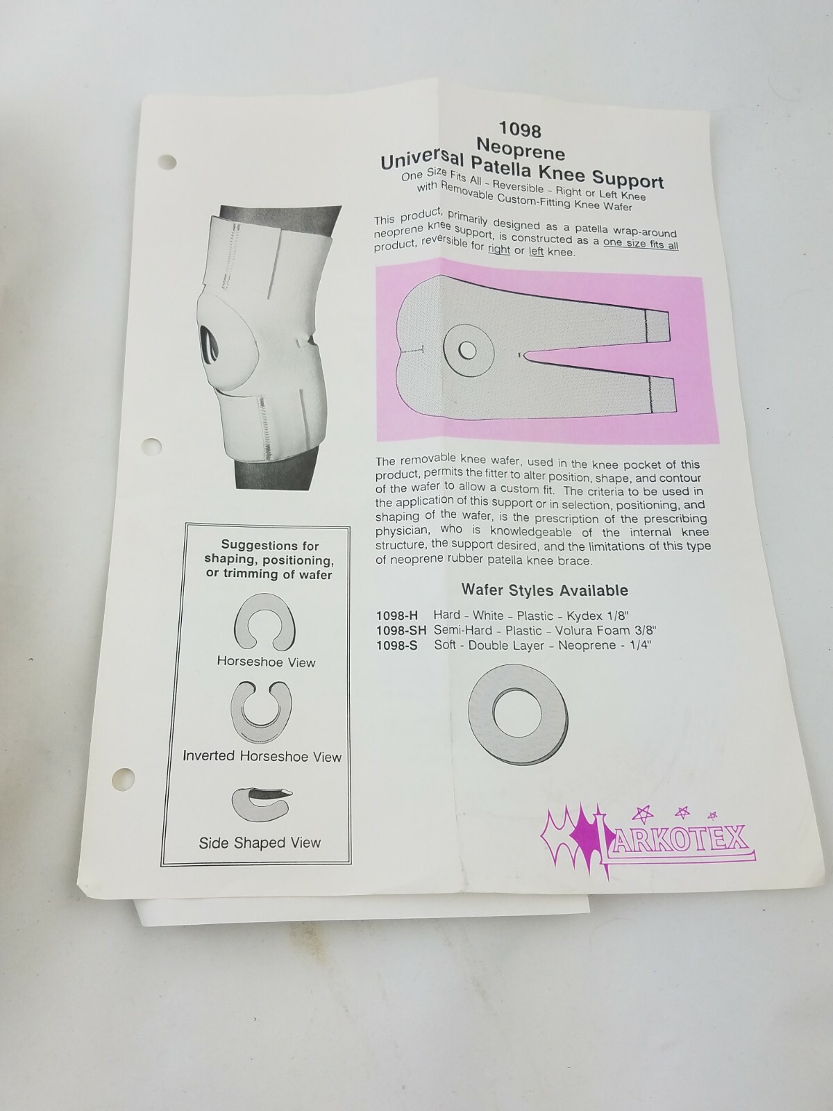 Universal Knee Brace Support Patella Neoprene With Removable Wafer USA Made