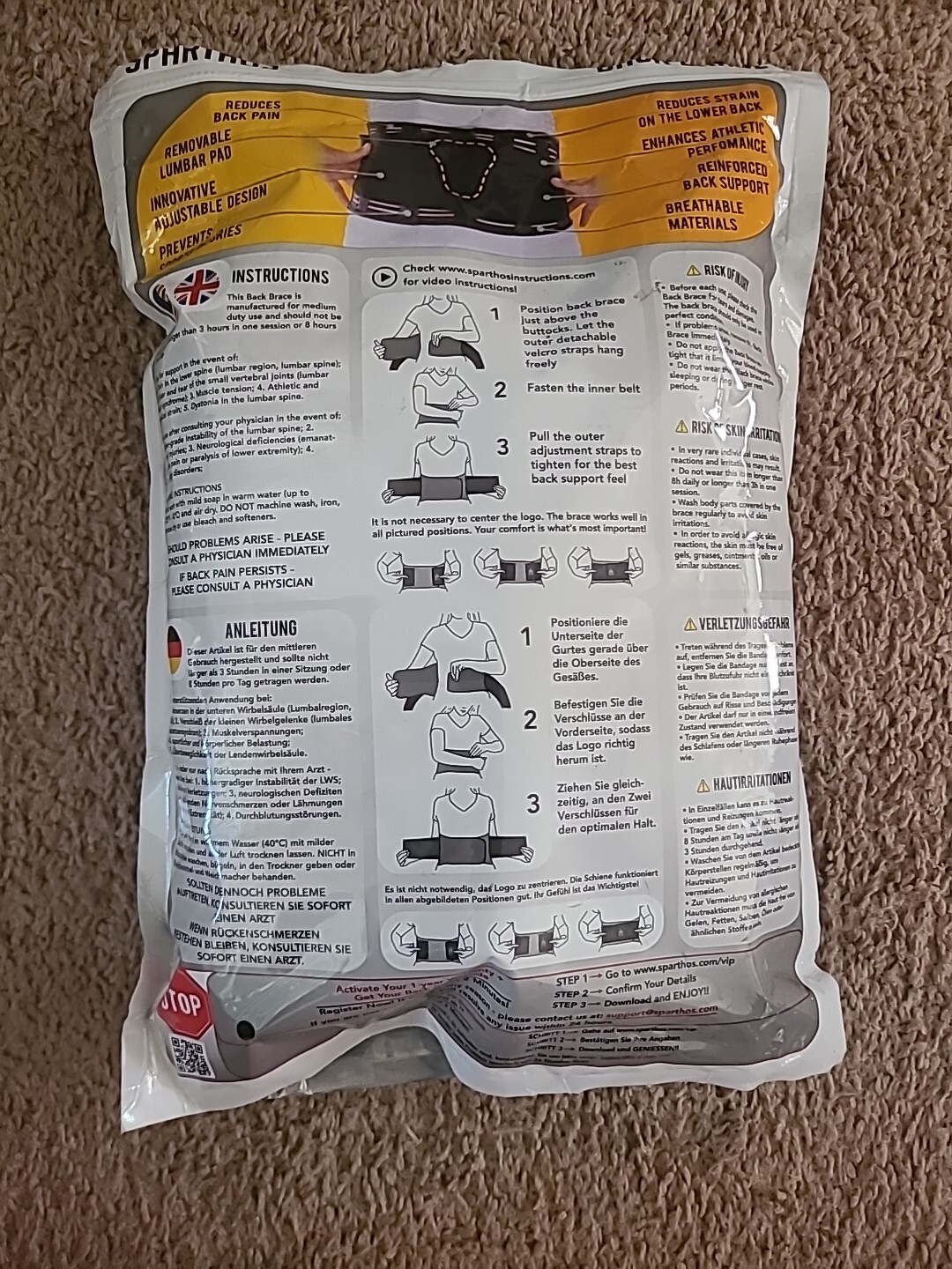 Open Box Never Used Sparthos Back Brace Back Pain Relief Size SMALL (Box#11)