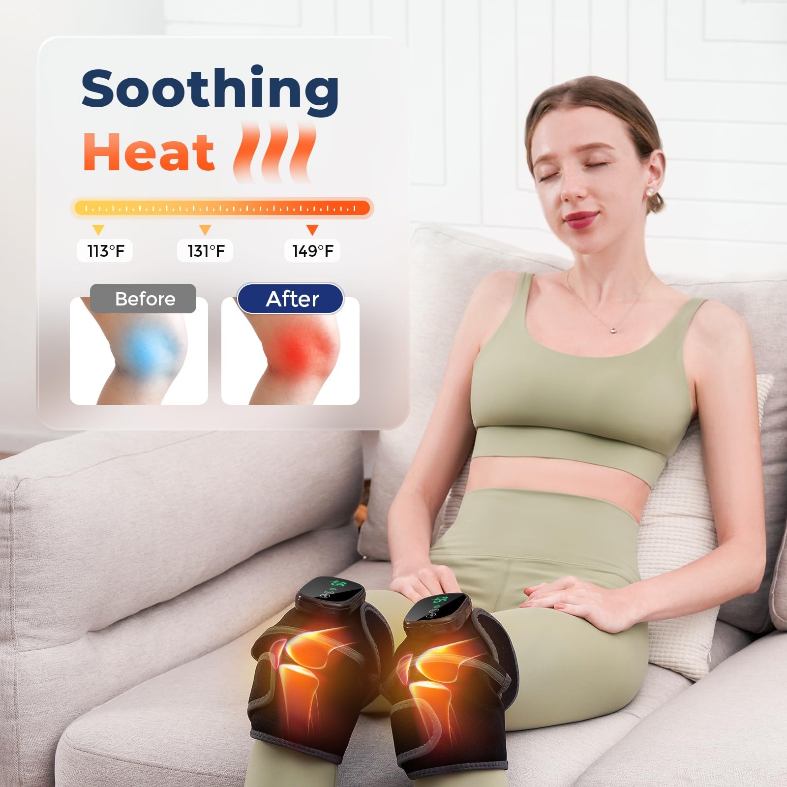 Cordless Heated Knee Massager, 3~in~1 Vibration Pad, Auto~Off, 2 Pack