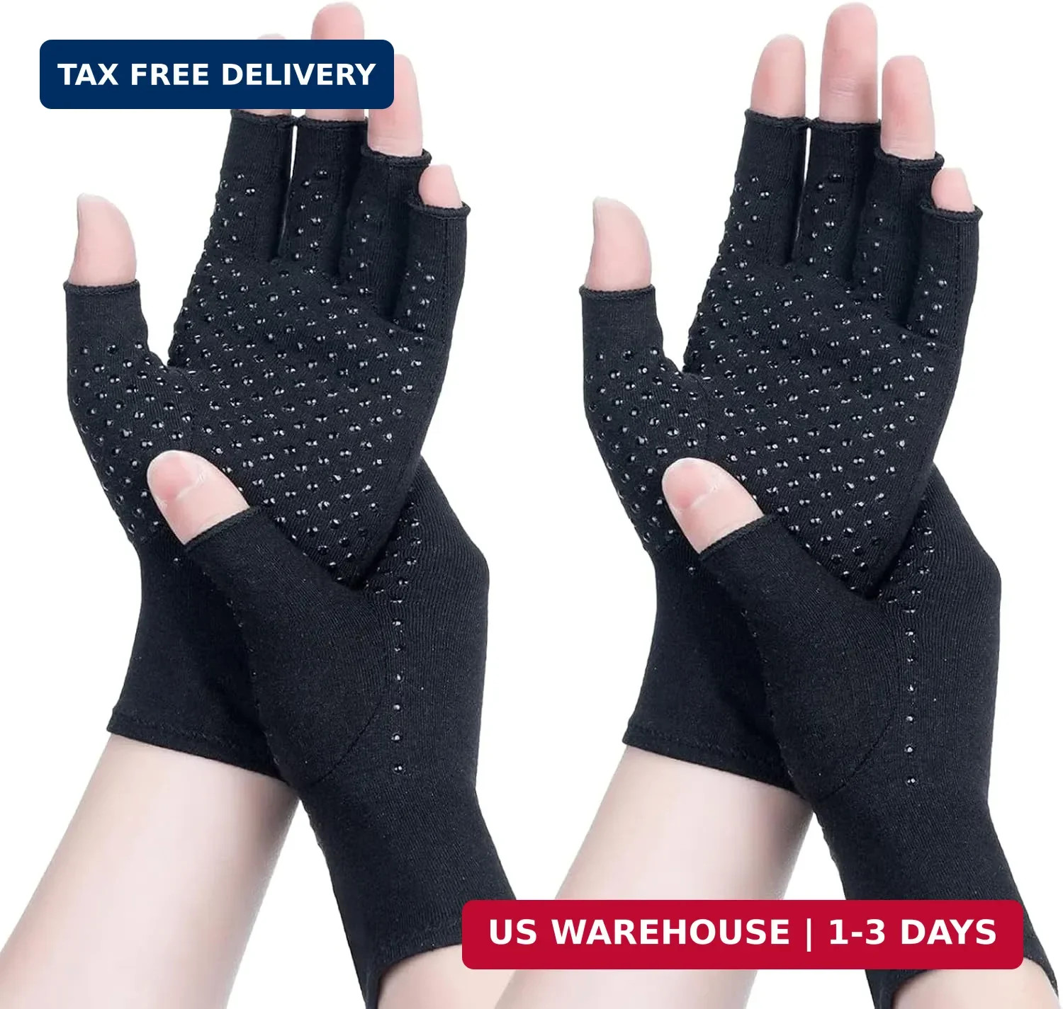 2 Pairs Bamboo Compression Gloves for Arthritis Pain, Fingerless Anti-Sl